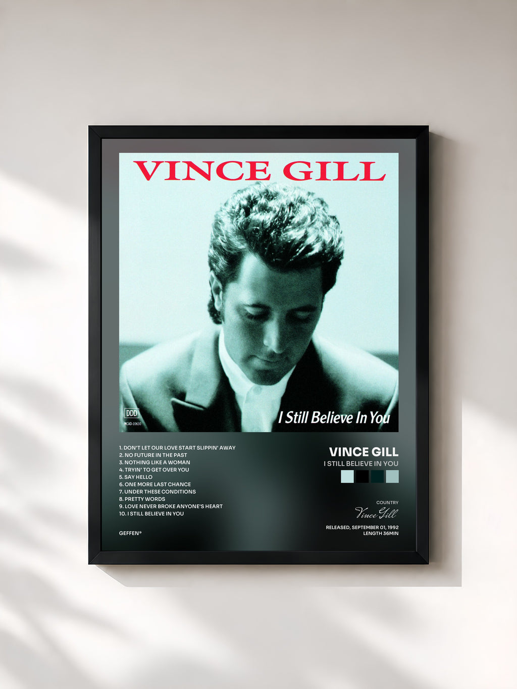 #noir Tableau de l'album I Still Believe In You de Vince Gill, cadre noir, imprimé et encadré en France