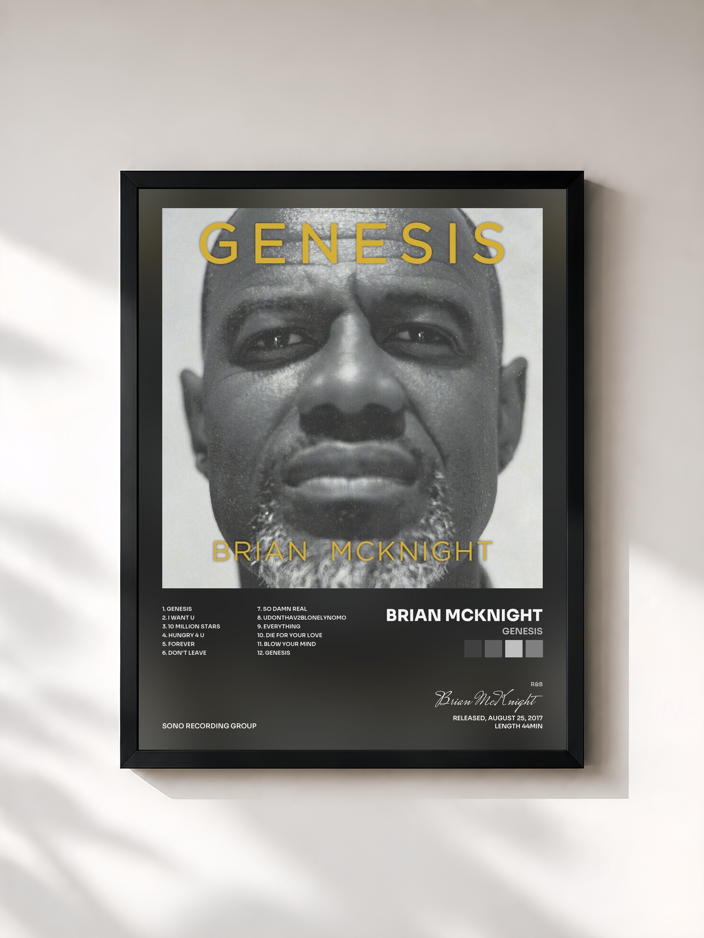 #noir Tableau de l'album Genesis de Brian McKnight, cadre noir, imprimé et encadré en France