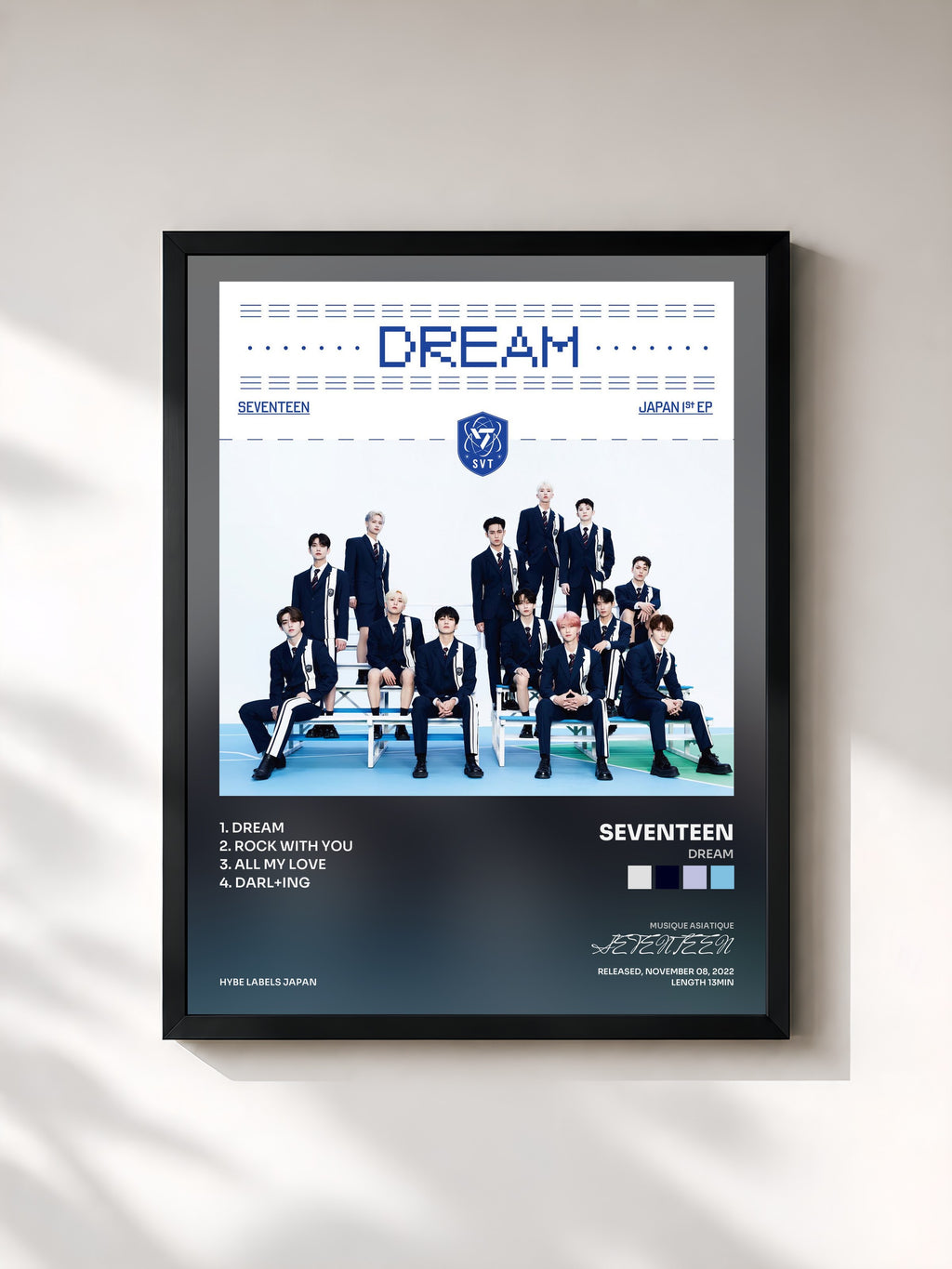 #noir Tableau de l'album DREAM de SEVENTEEN, cadre noir, imprimé et encadré en France