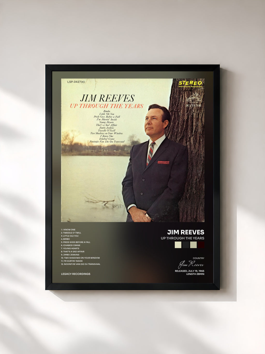 #noir Tableau de l'album Up Through the Years de Jim Reeves, cadre noir, imprimé et encadré en France