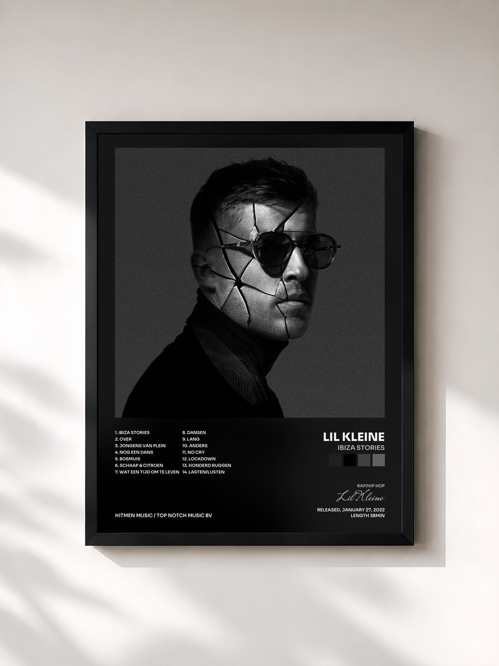 #noir Tableau de l'album Ibiza Stories de Lil Kleine, cadre noir, imprimé et encadré en France