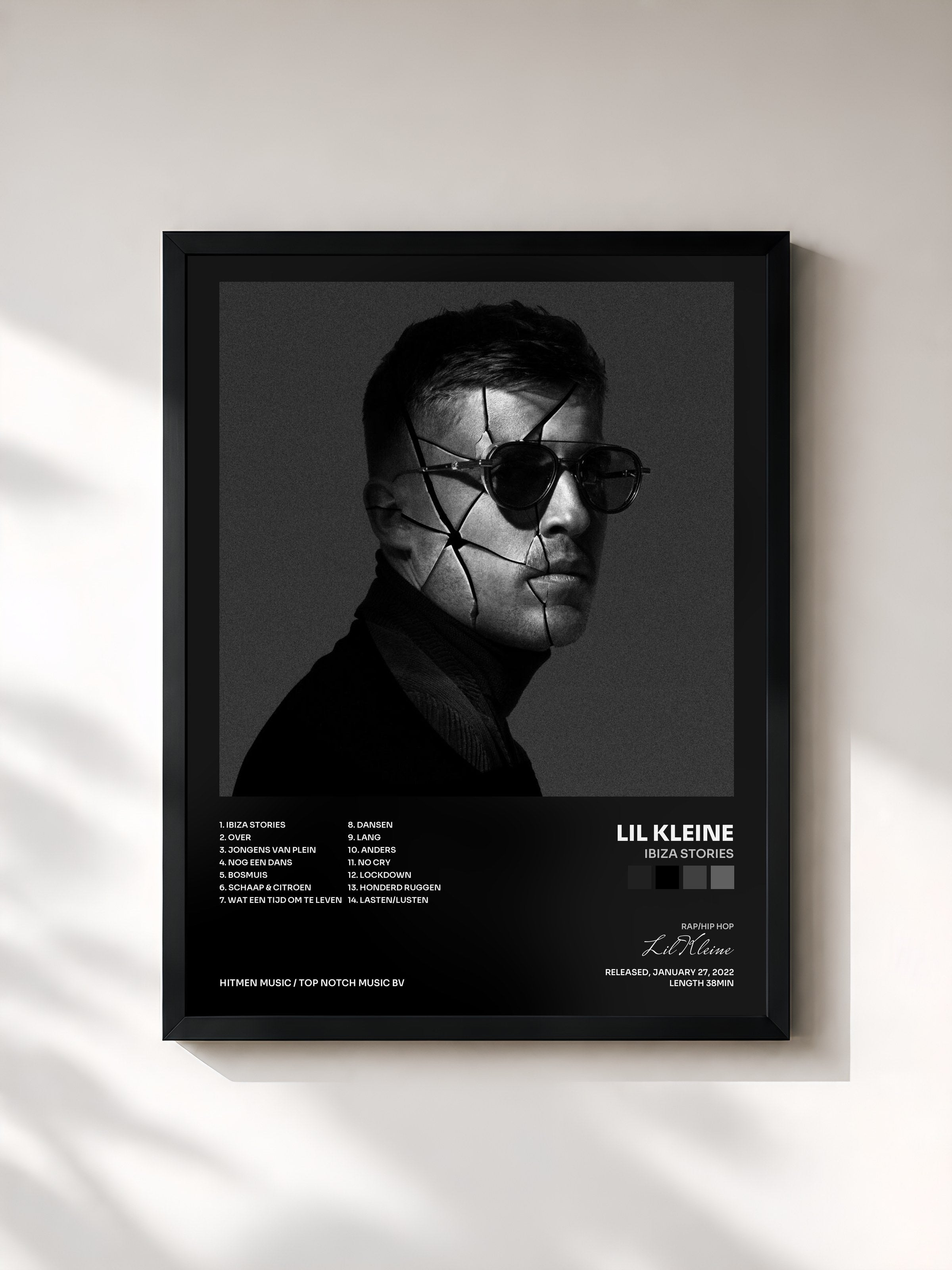 #noir Tableau de l'album Ibiza Stories de Lil Kleine, cadre noir, imprimé et encadré en France