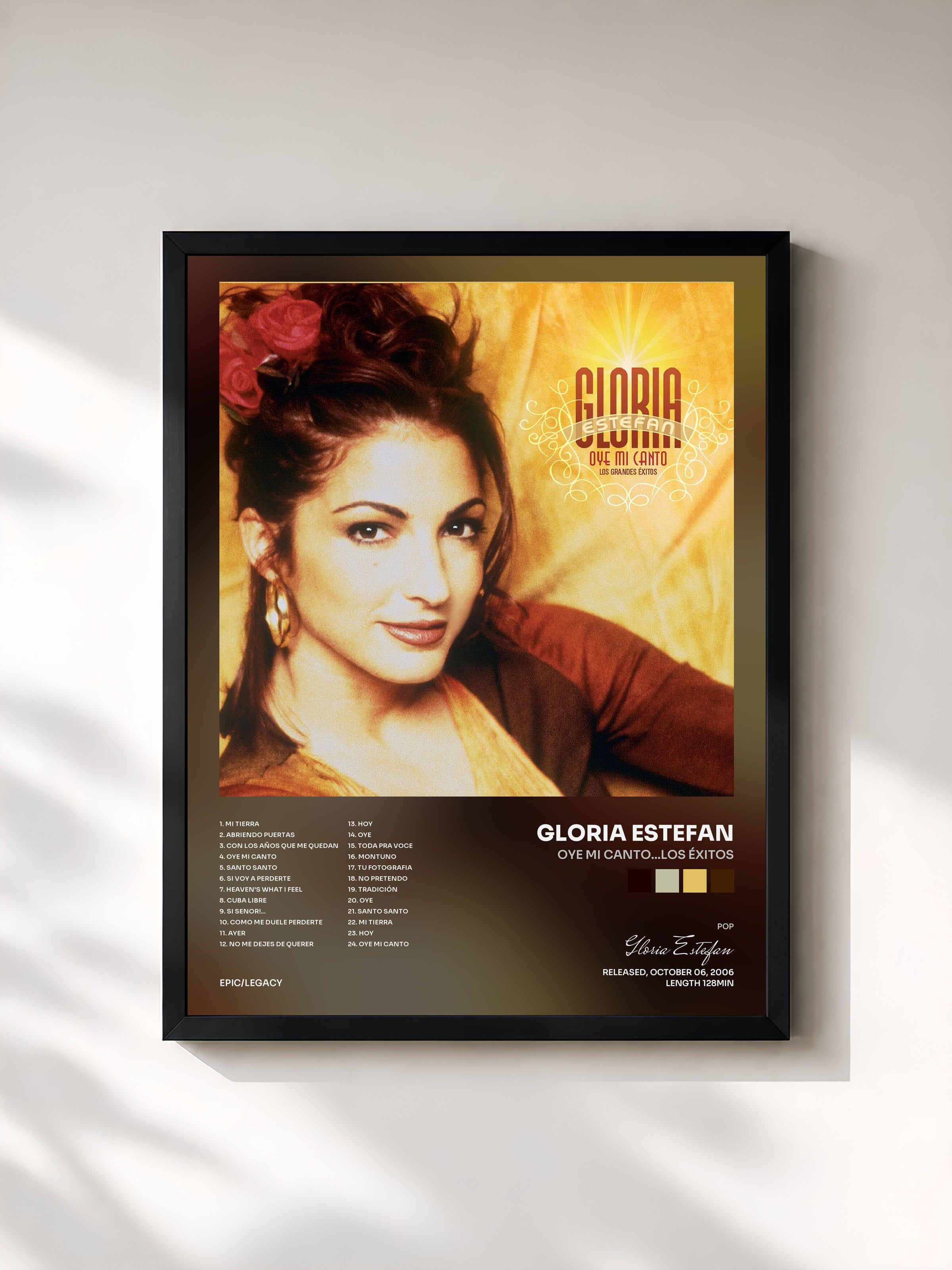 #noir Tableau de l'album Oye Mi Canto...Los Éxitos de Gloria Estefan, cadre noir, imprimé et encadré en France