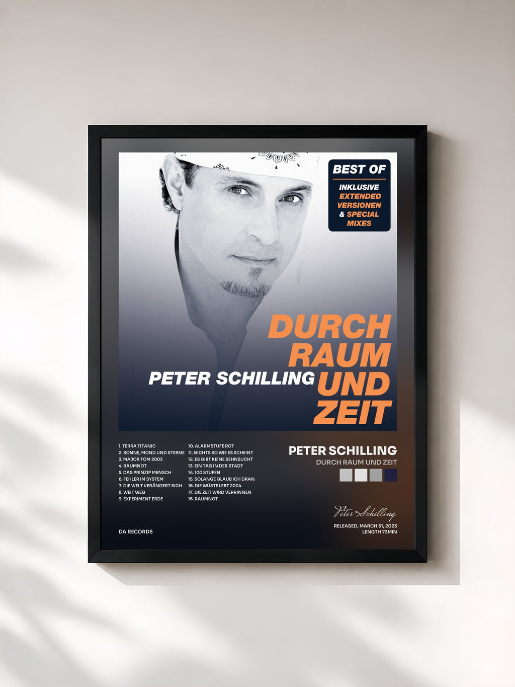 #noir Tableau de l'album Durch Raum und Zeit de Peter Schilling, cadre noir, imprimé et encadré en France