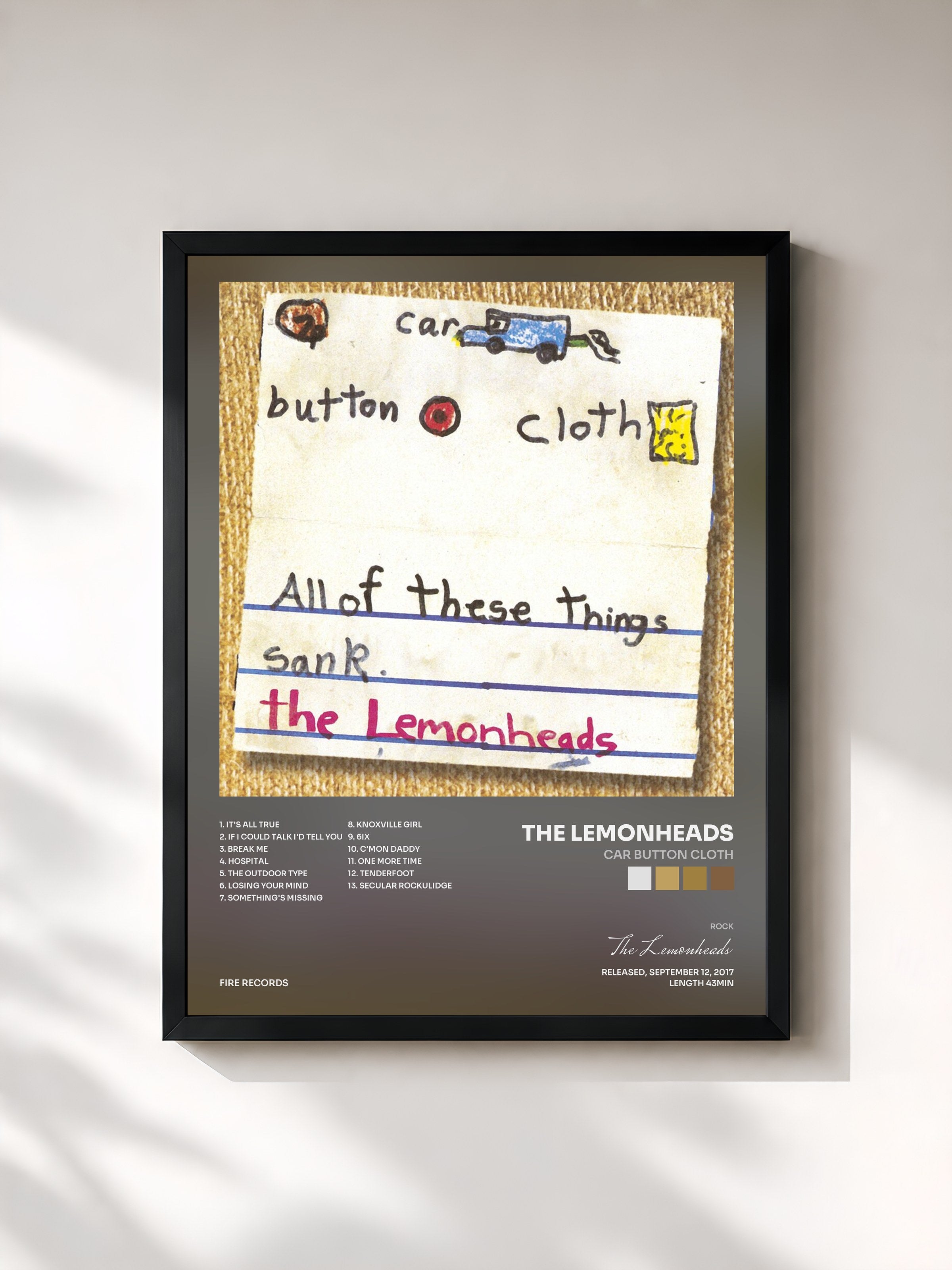 #noir Tableau de l'album Car Button Cloth de The Lemonheads, cadre noir, imprimé et encadré en France