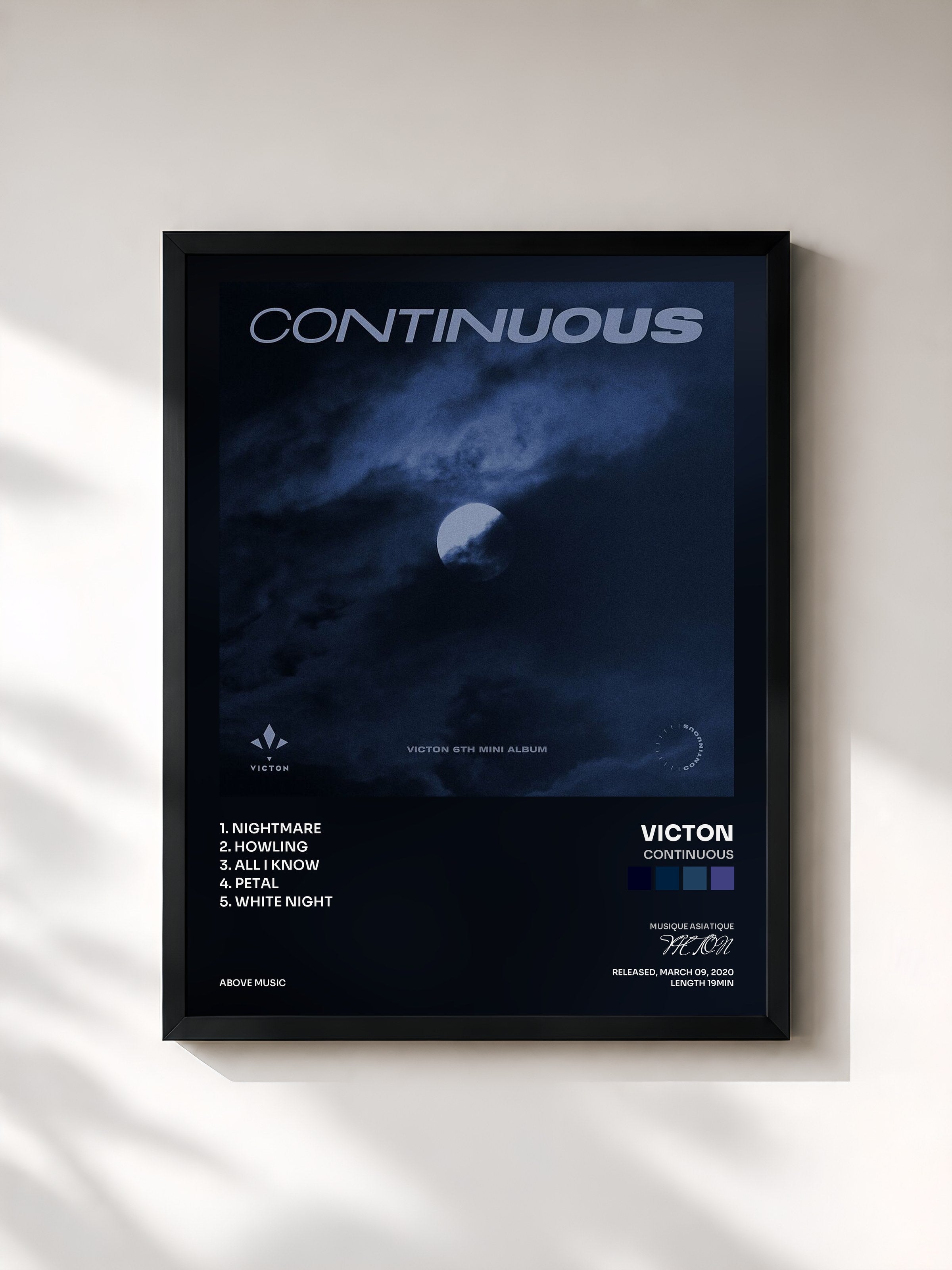 #noir Tableau de l'album Continuous de VICTON, cadre noir, imprimé et encadré en France