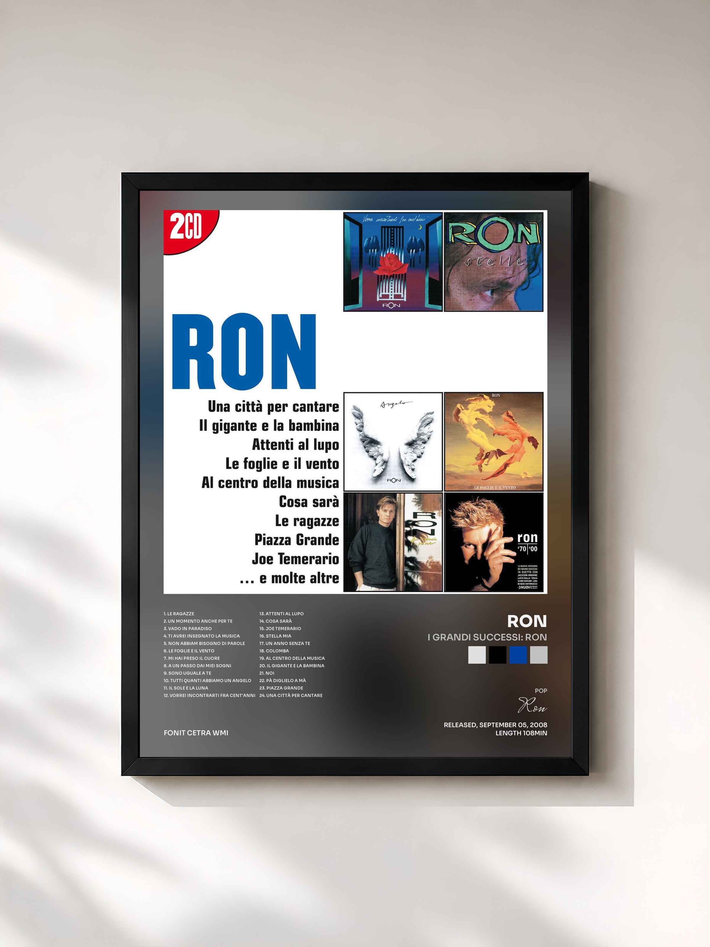 #noir Tableau de l'album I Grandi Successi: Ron de Ron, cadre noir, imprimé et encadré en France