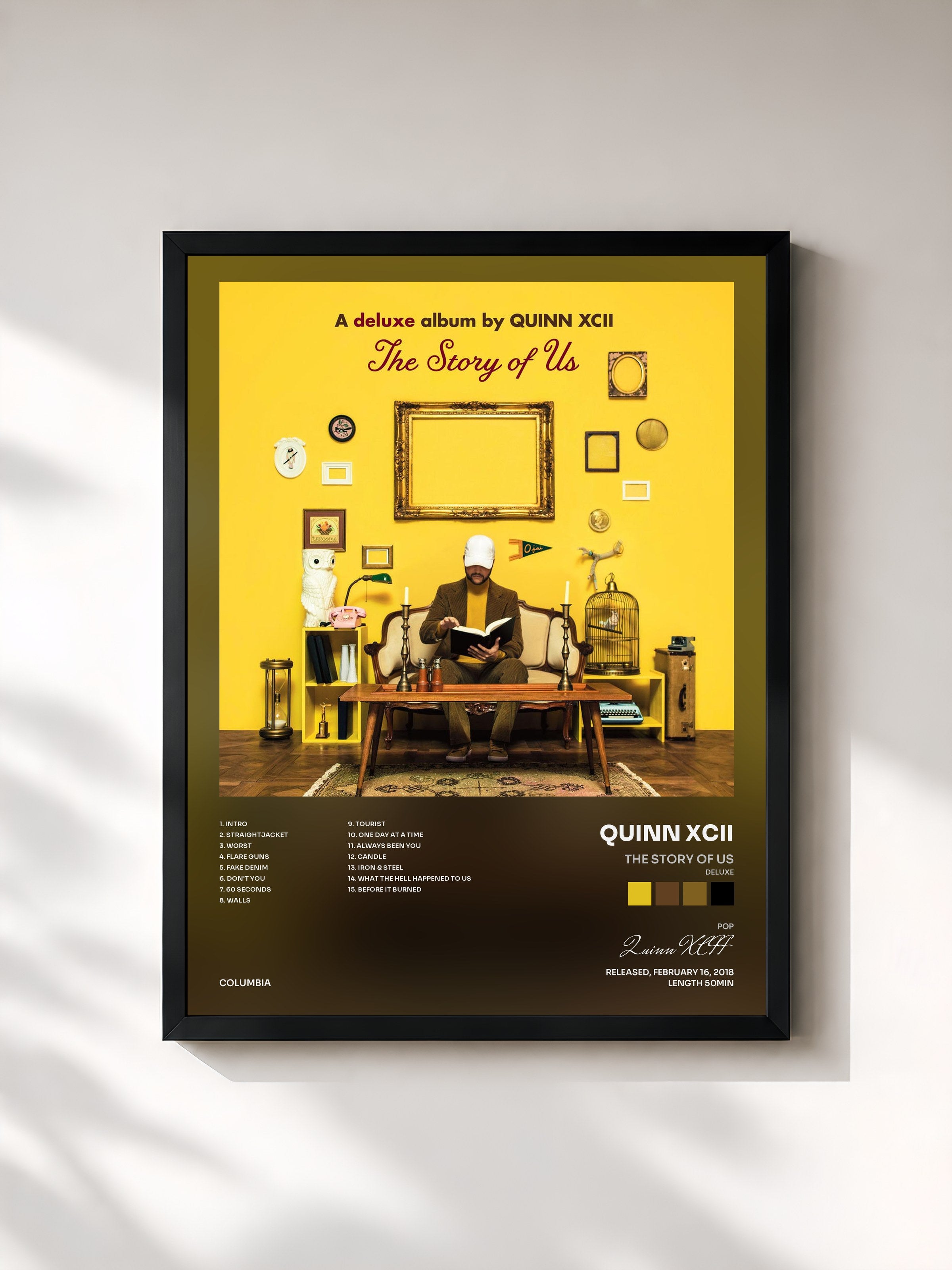 #noir Tableau de l'album The Story of Us (Deluxe) de Quinn XCII, cadre noir, imprimé et encadré en France