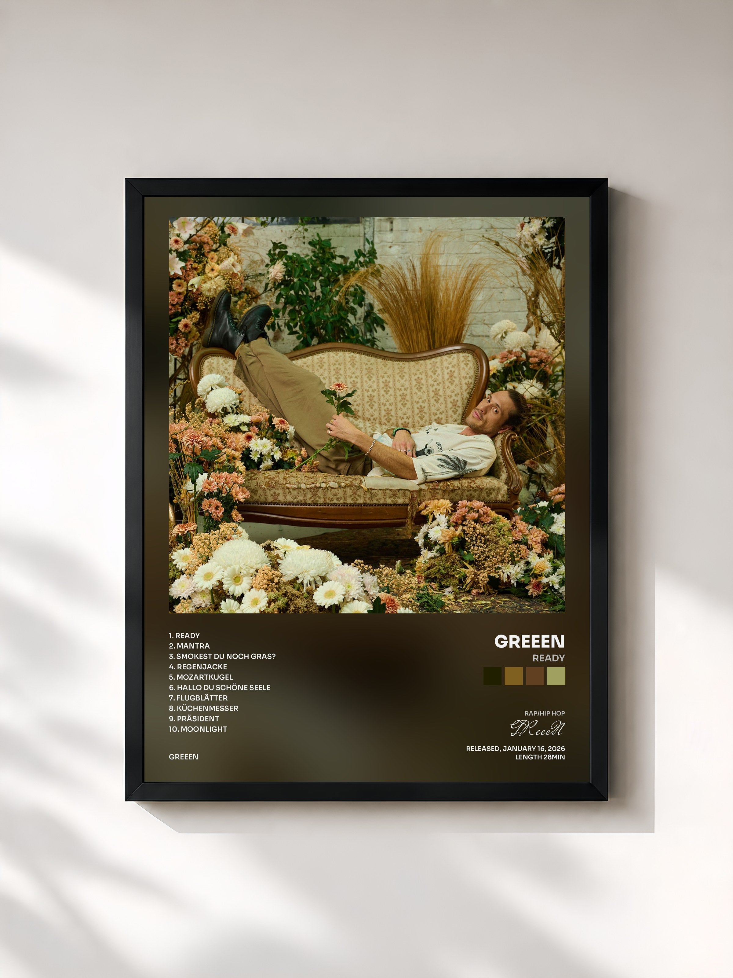 #noir Tableau de l'album Ready de GReeeN, cadre noir, imprimé et encadré en France