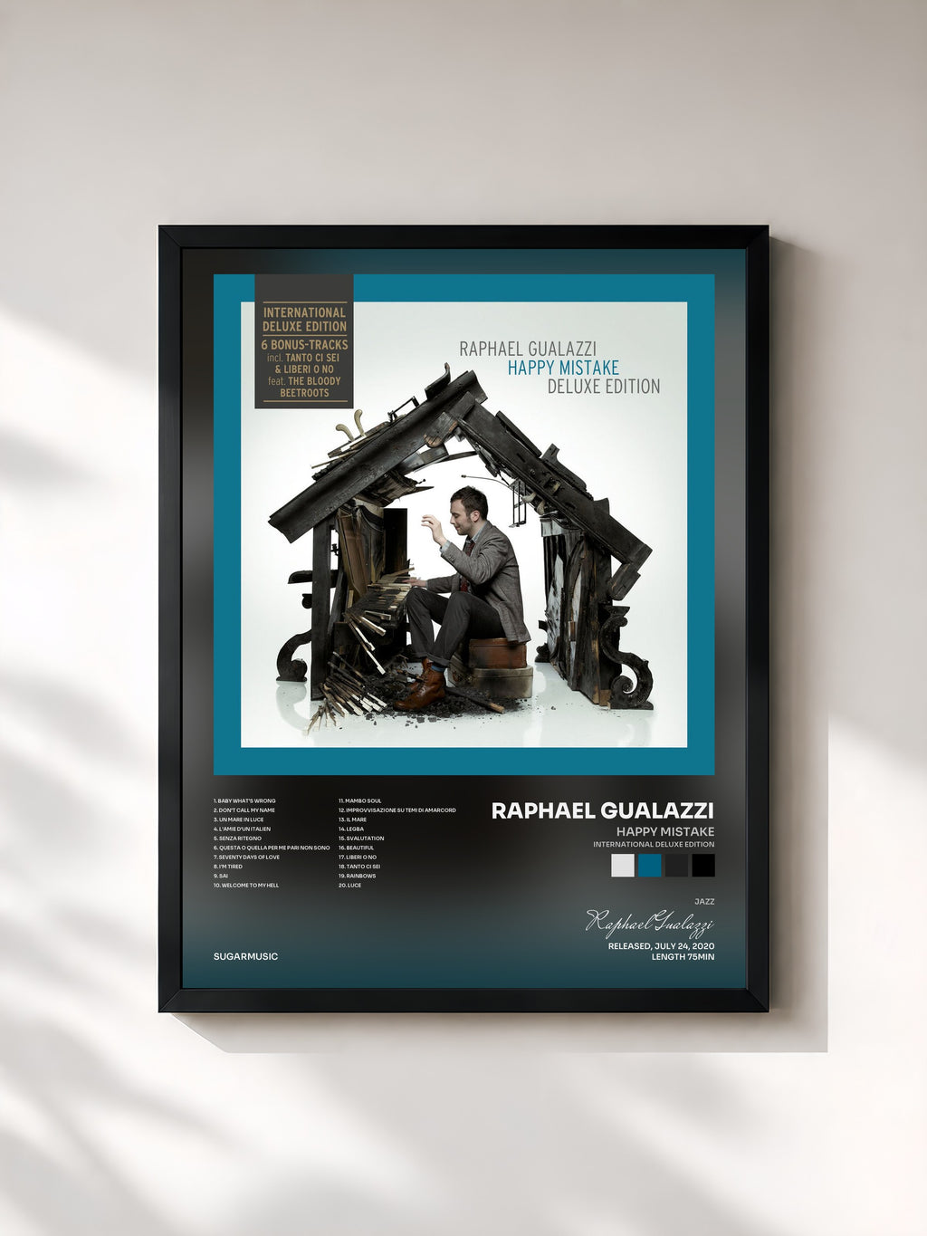 #noir Tableau de l'album Happy Mistake (International Deluxe Edition) de Raphael Gualazzi, cadre noir, imprimé et encadré en France