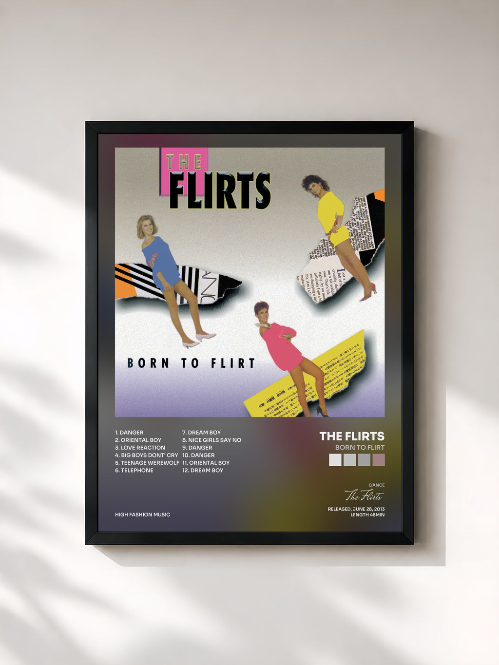 #noir Tableau de l'album Born To Flirt de The Flirts, cadre noir, imprimé et encadré en France