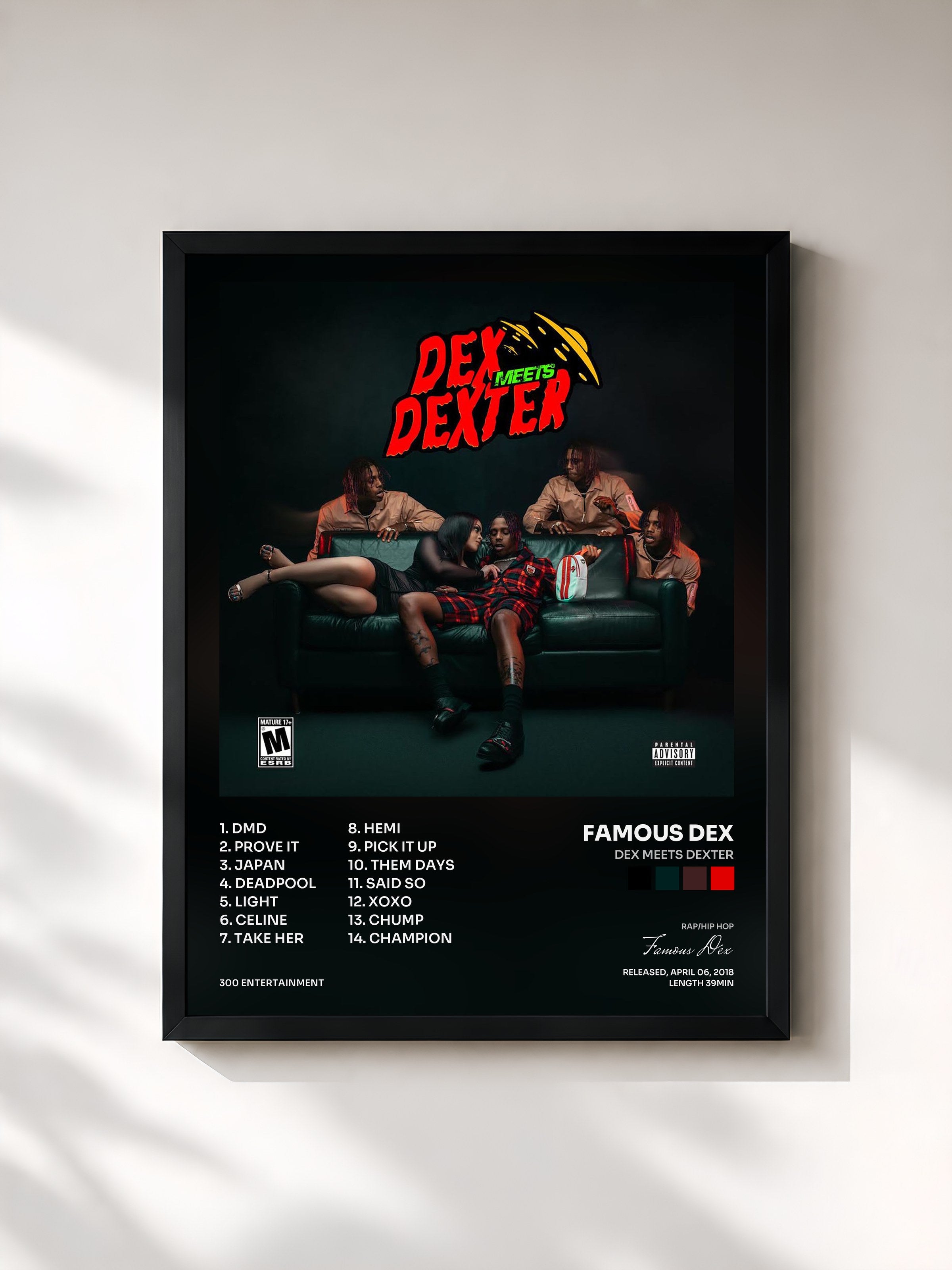 #noir Tableau de l'album Dex Meets Dexter de Famous Dex, cadre noir, imprimé et encadré en France
