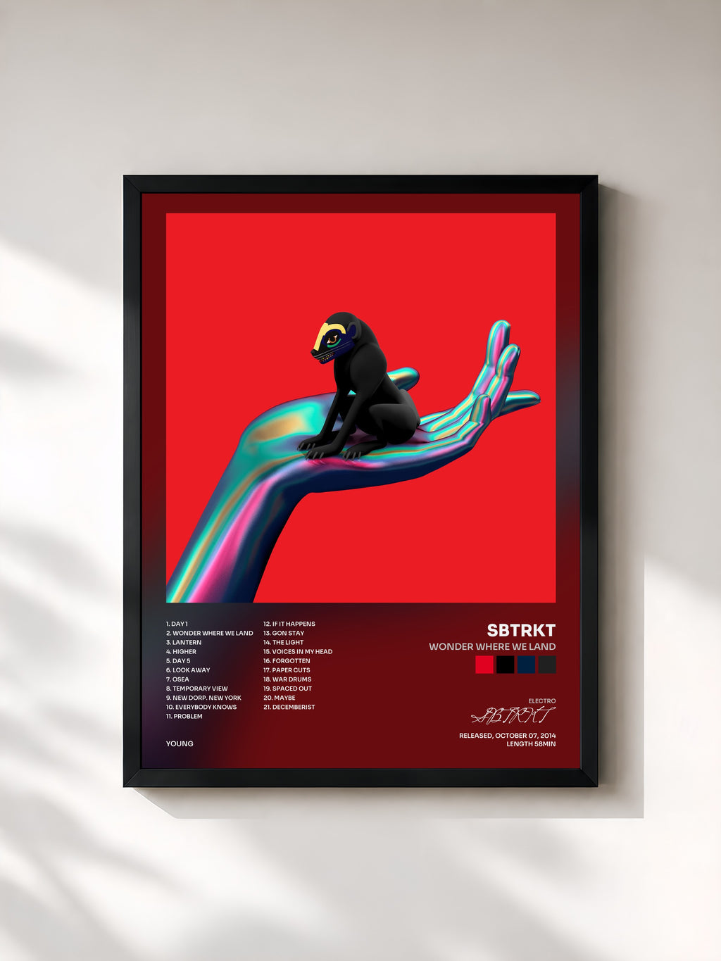 #noir Tableau de l'album Wonder Where We Land de SBTRKT, cadre noir, imprimé et encadré en France