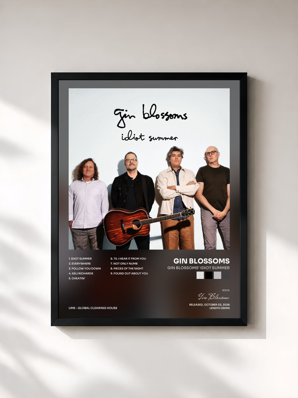 #noir Tableau de l'album Gin Blossoms' Idiot Summer de Gin Blossoms, cadre noir, imprimé et encadré en France
