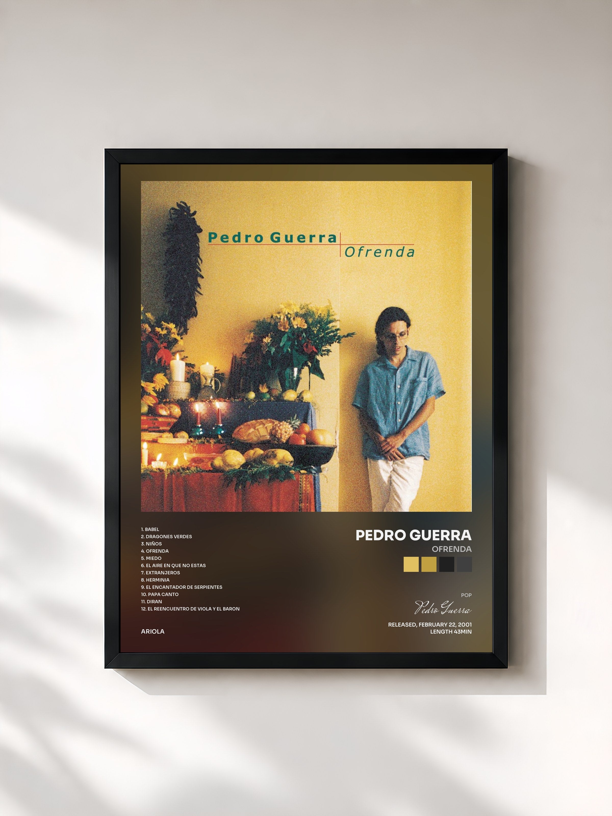 #noir Tableau de l'album Ofrenda de Pedro Guerra, cadre noir, imprimé et encadré en France