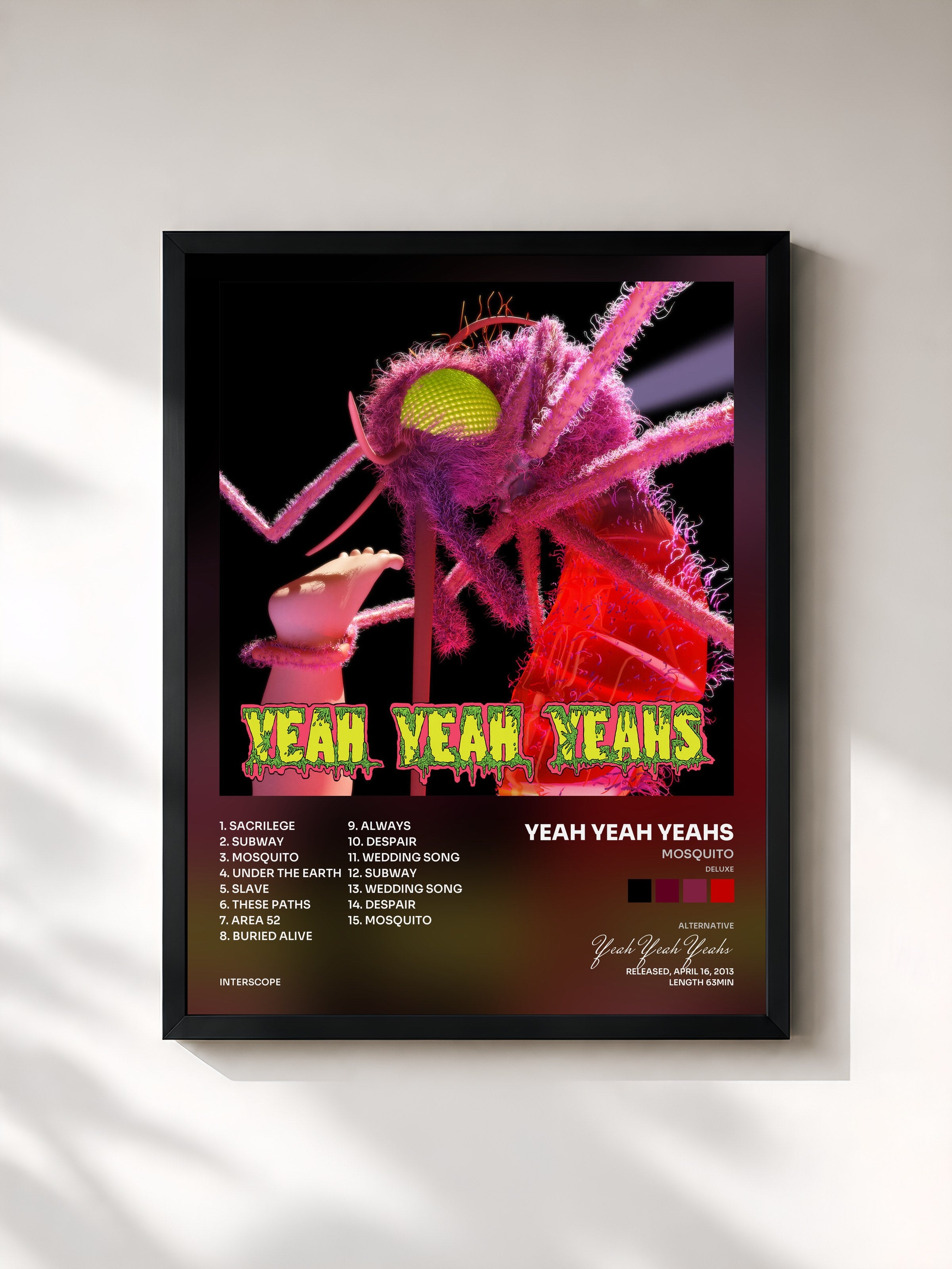 #noir Tableau de l'album Mosquito (Deluxe) de Yeah Yeah Yeahs, cadre noir, imprimé et encadré en France