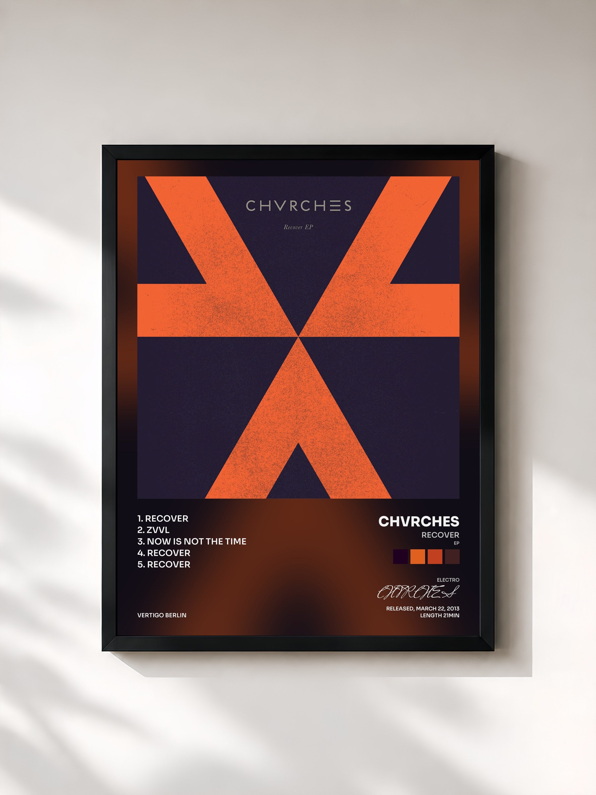 #noir Tableau de l'album Recover (EP) de CHVRCHES, cadre noir, imprimé et encadré en France