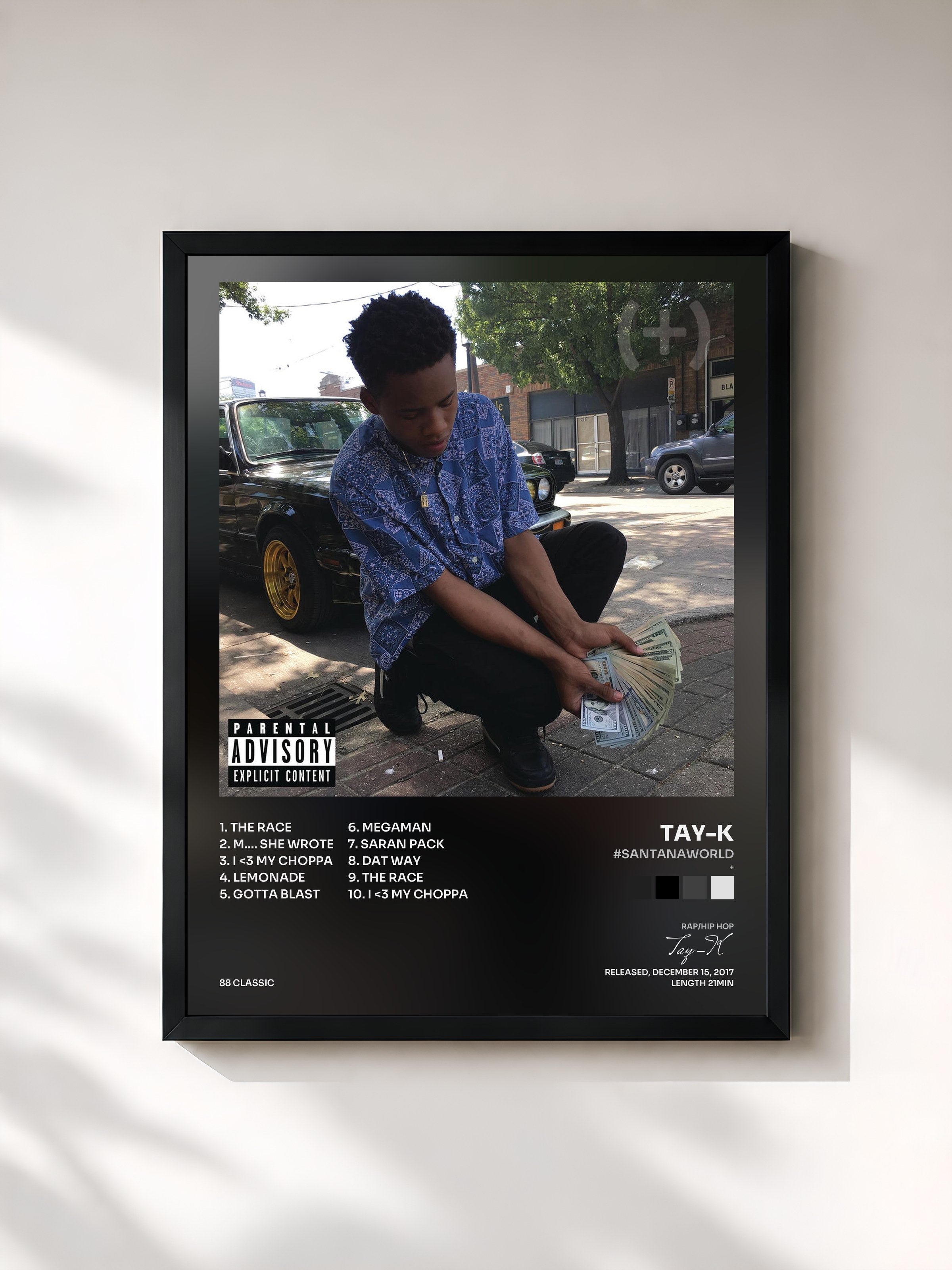 #noir Tableau de l'album #SantanaWorld (+) de Tay-K, cadre noir, imprimé et encadré en France