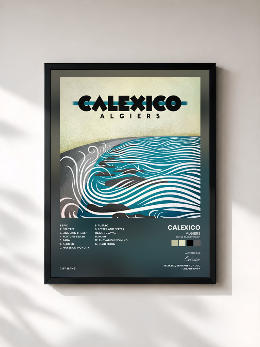 #noir Tableau de l'album Algiers (Bonus Track Version) de Calexico, cadre noir, imprimé et encadré en France