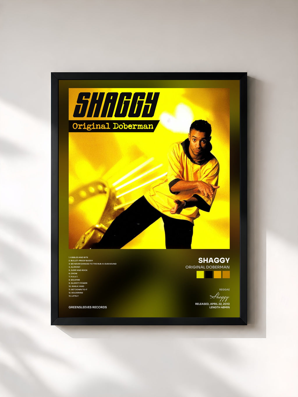 #noir Tableau de l'album Original Doberman de Shaggy, cadre noir, imprimé et encadré en France
