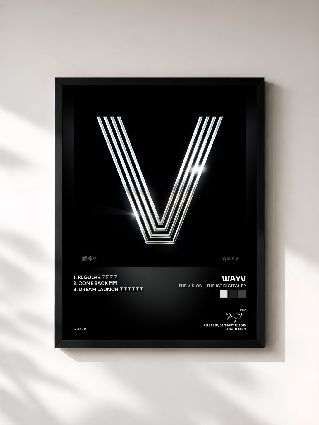 #noir Tableau de l'album The Vision - The 1st Digital EP de WayV, cadre noir, imprimé et encadré en France