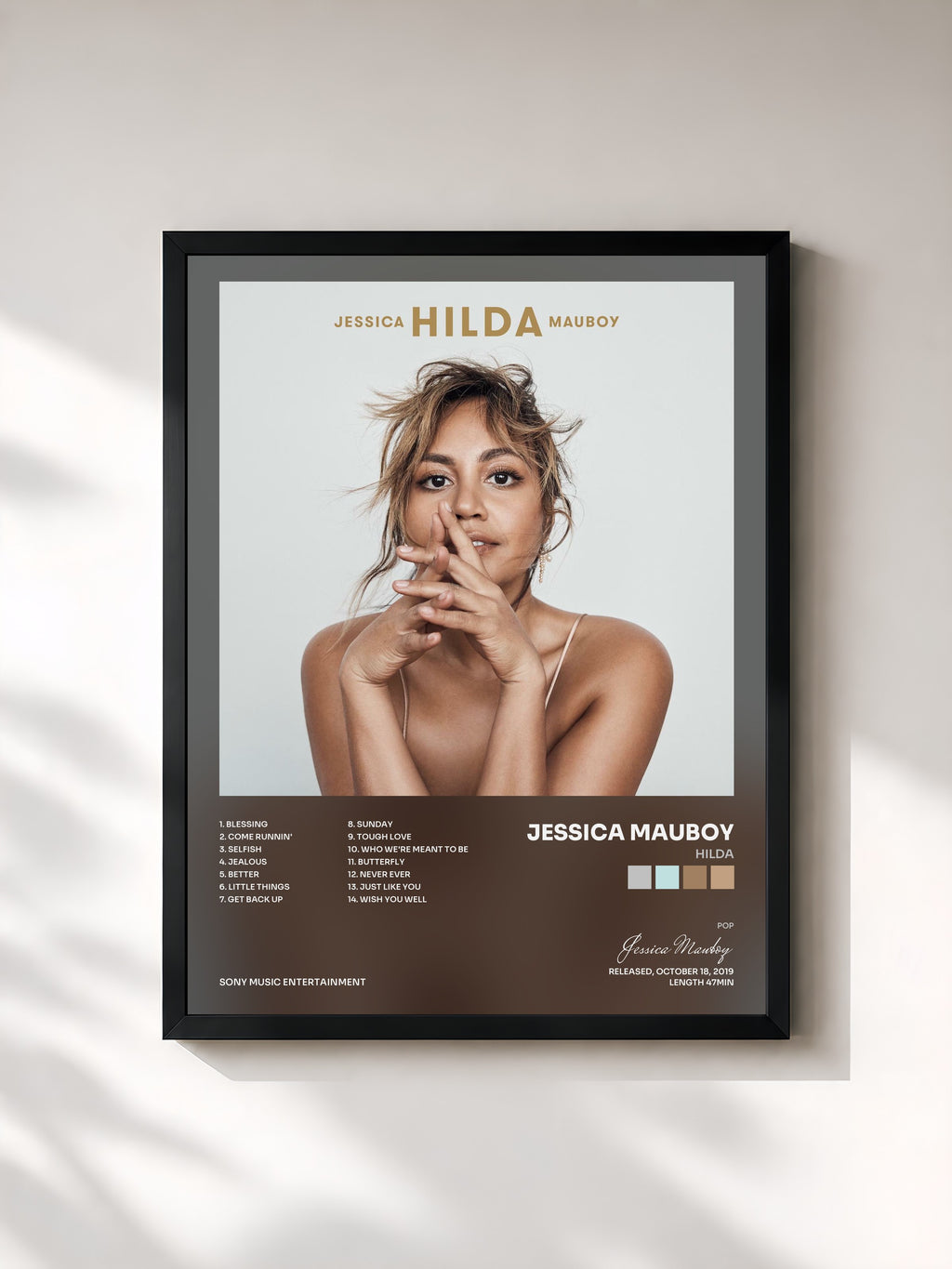 #noir Tableau de l'album HILDA de Jessica Mauboy, cadre noir, imprimé et encadré en France