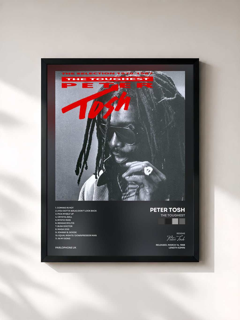 #noir Tableau de l'album The Toughest de Peter Tosh, cadre noir, imprimé et encadré en France
