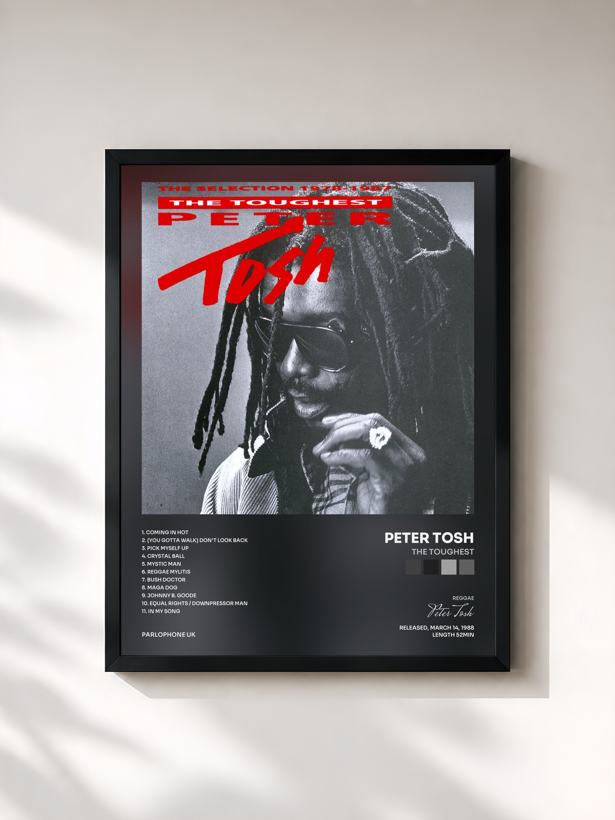 #noir Tableau de l'album The Toughest de Peter Tosh, cadre noir, imprimé et encadré en France