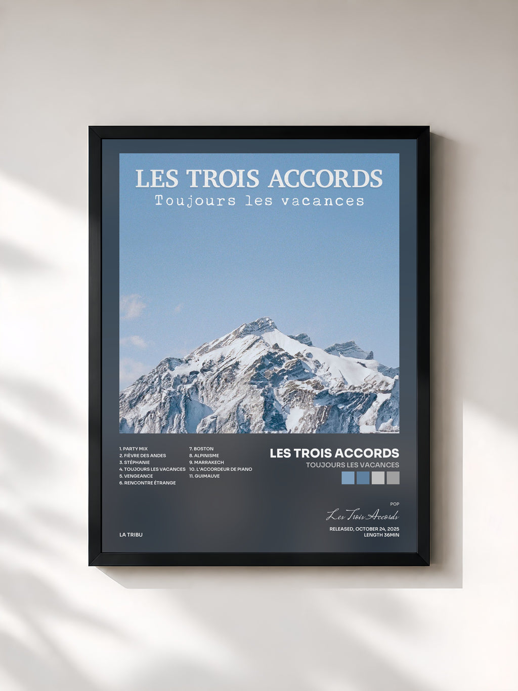 #noir Tableau de l'album Toujours les vacances de Les Trois Accords, cadre noir, imprimé et encadré en France