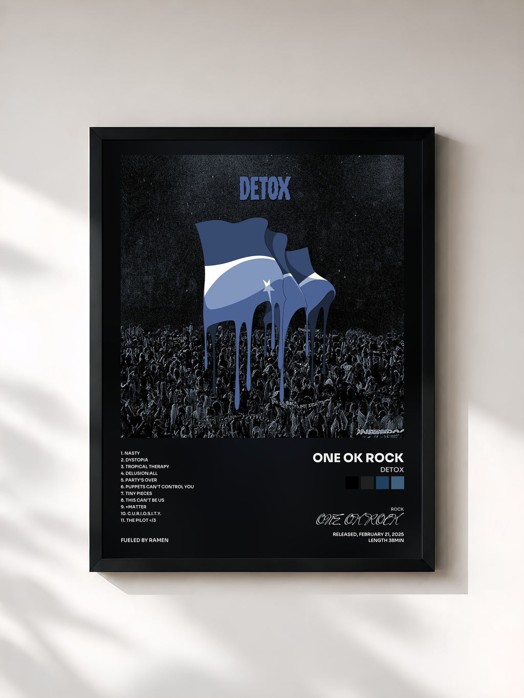 #noir Tableau de l'album DETOX de ONE OK ROCK, cadre noir, imprimé et encadré en France
