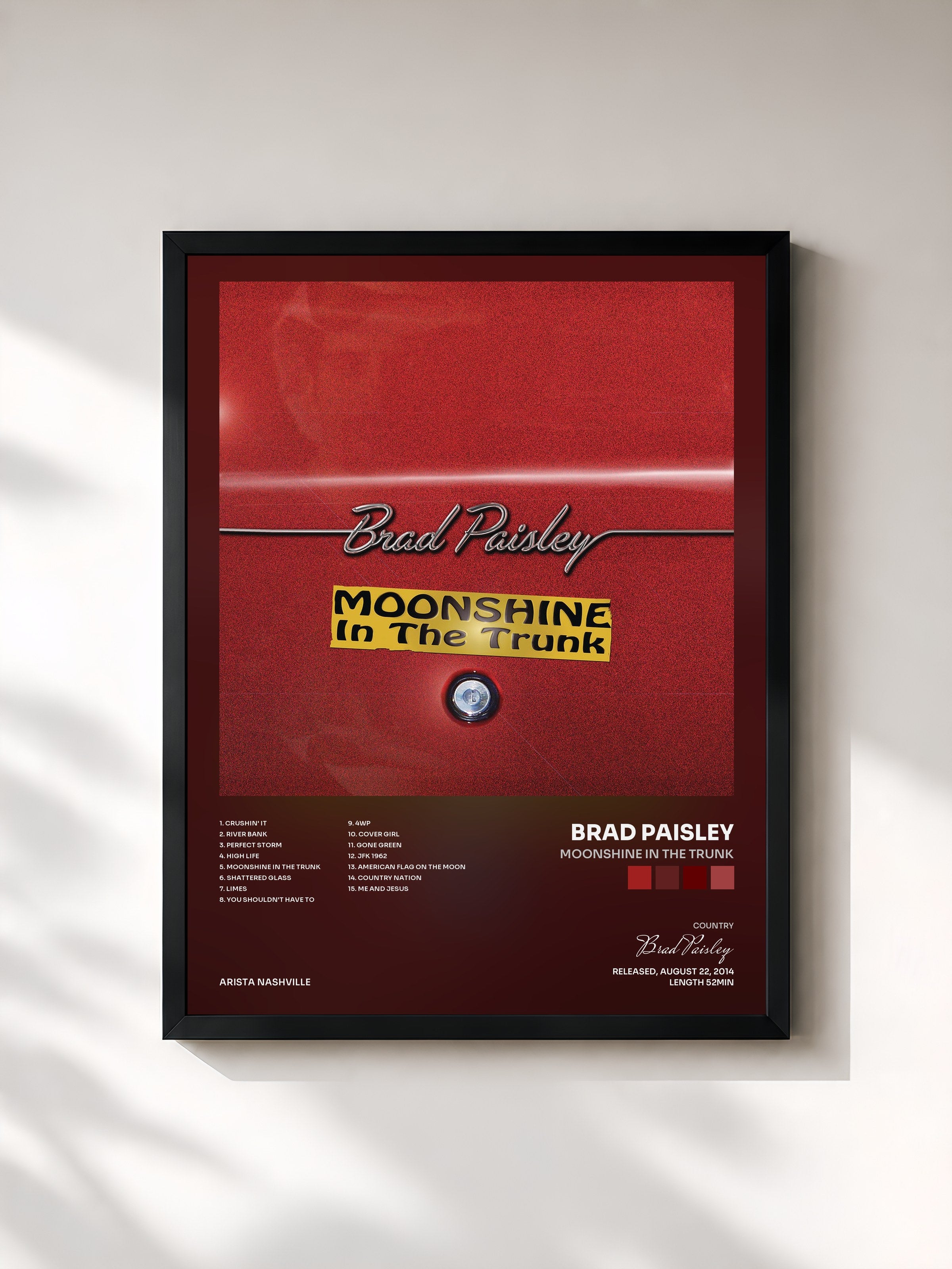 #noir Tableau de l'album Moonshine in the Trunk de Brad Paisley, cadre noir, imprimé et encadré en France