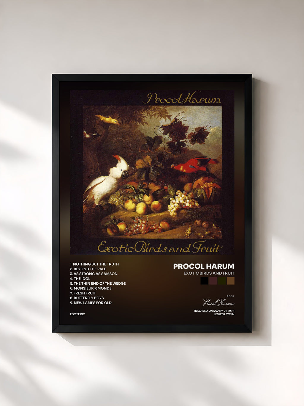 #noir Tableau de l'album Exotic Birds and Fruit de Procol Harum, cadre noir, imprimé et encadré en France