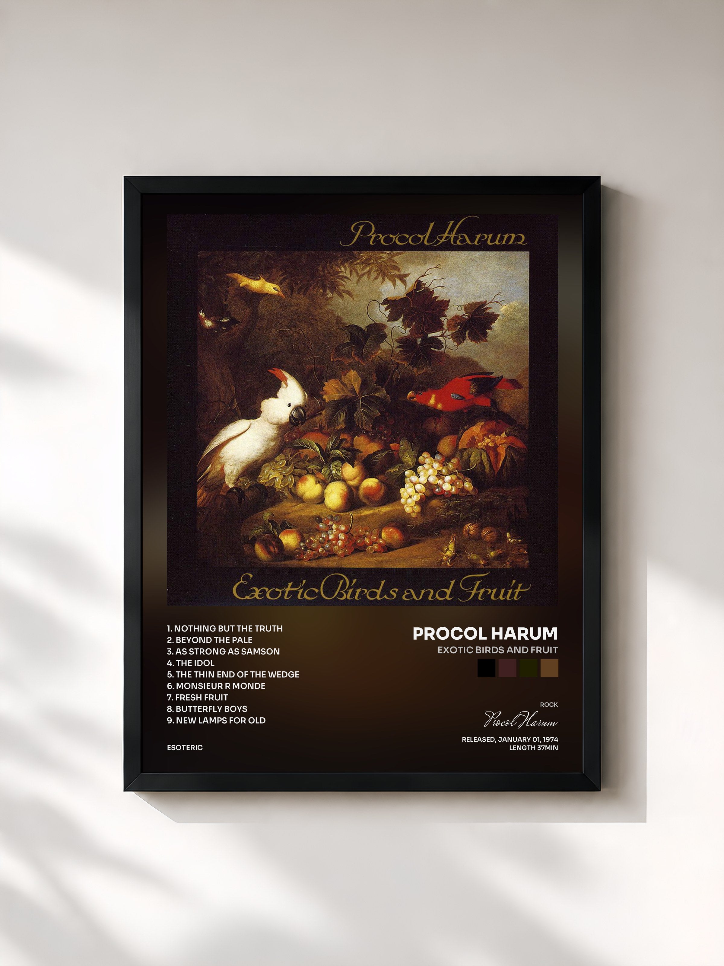 #noir Tableau de l'album Exotic Birds and Fruit de Procol Harum, cadre noir, imprimé et encadré en France