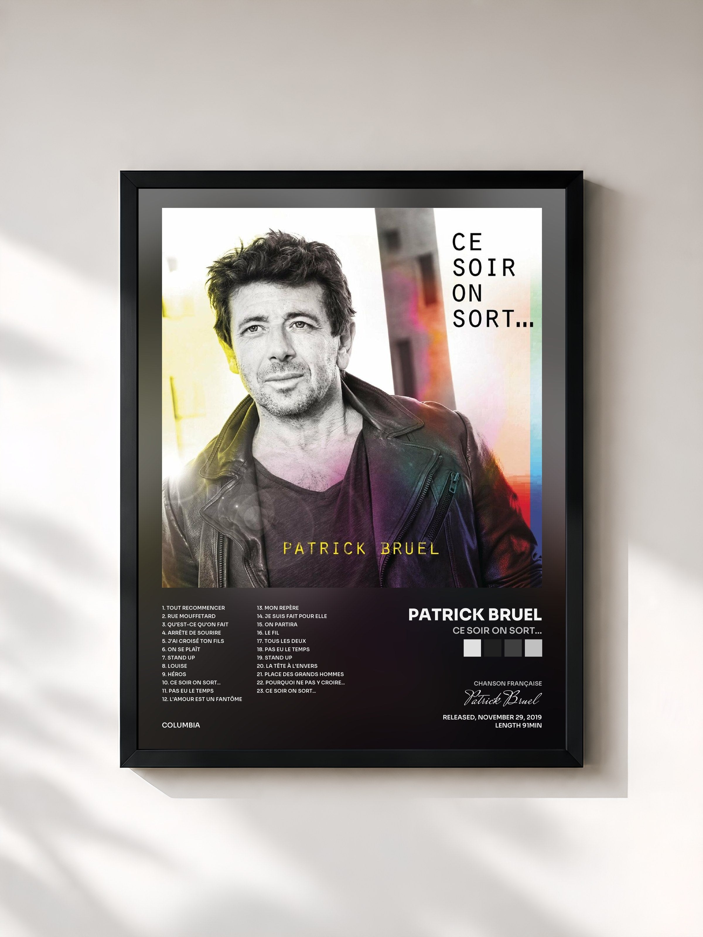 #noir Tableau de l'album Ce soir on sort... de Patrick Bruel, cadre noir, imprimé et encadré en France