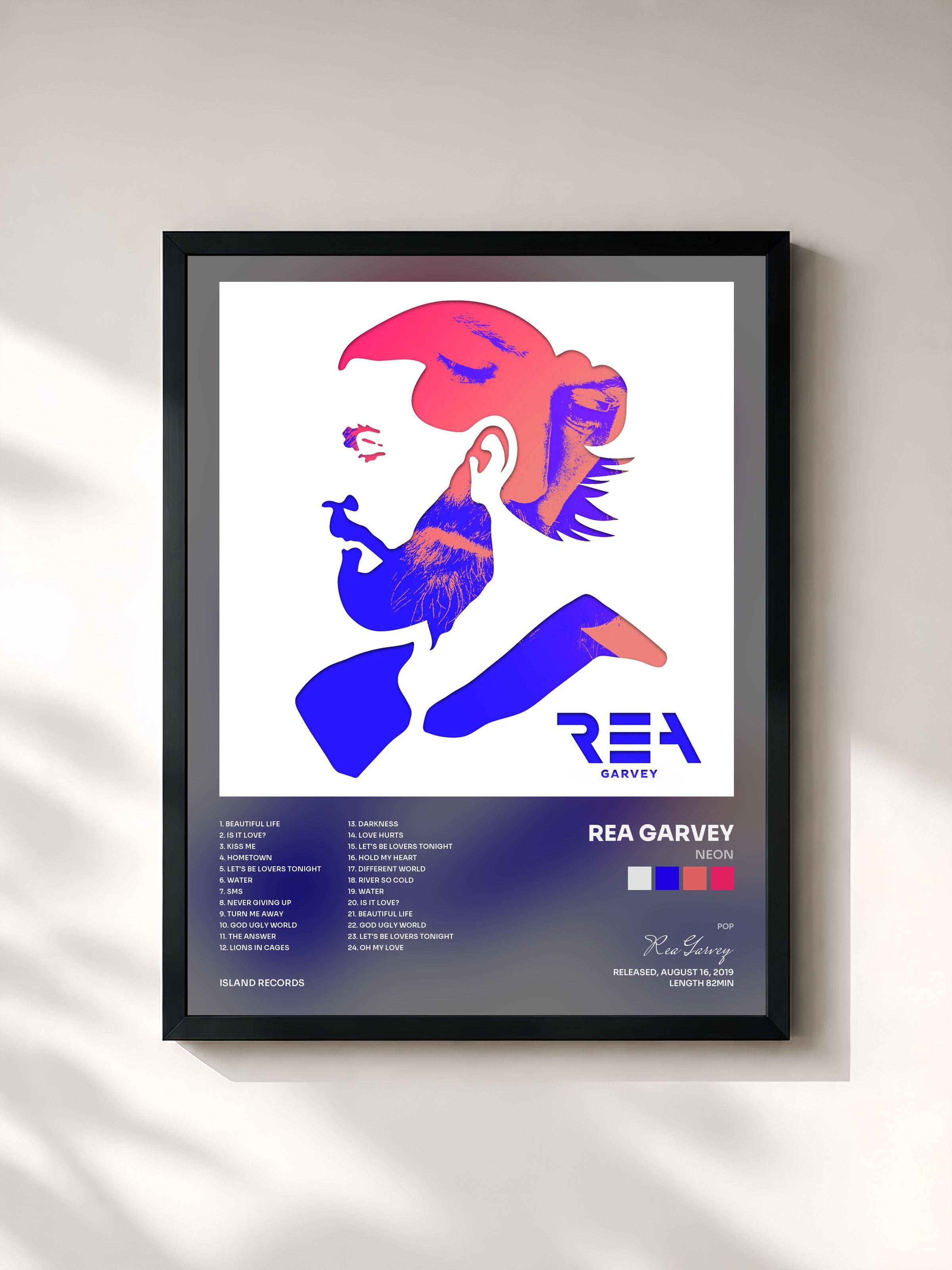 #noir Tableau de l'album Neon de Rea Garvey, cadre noir, imprimé et encadré en France