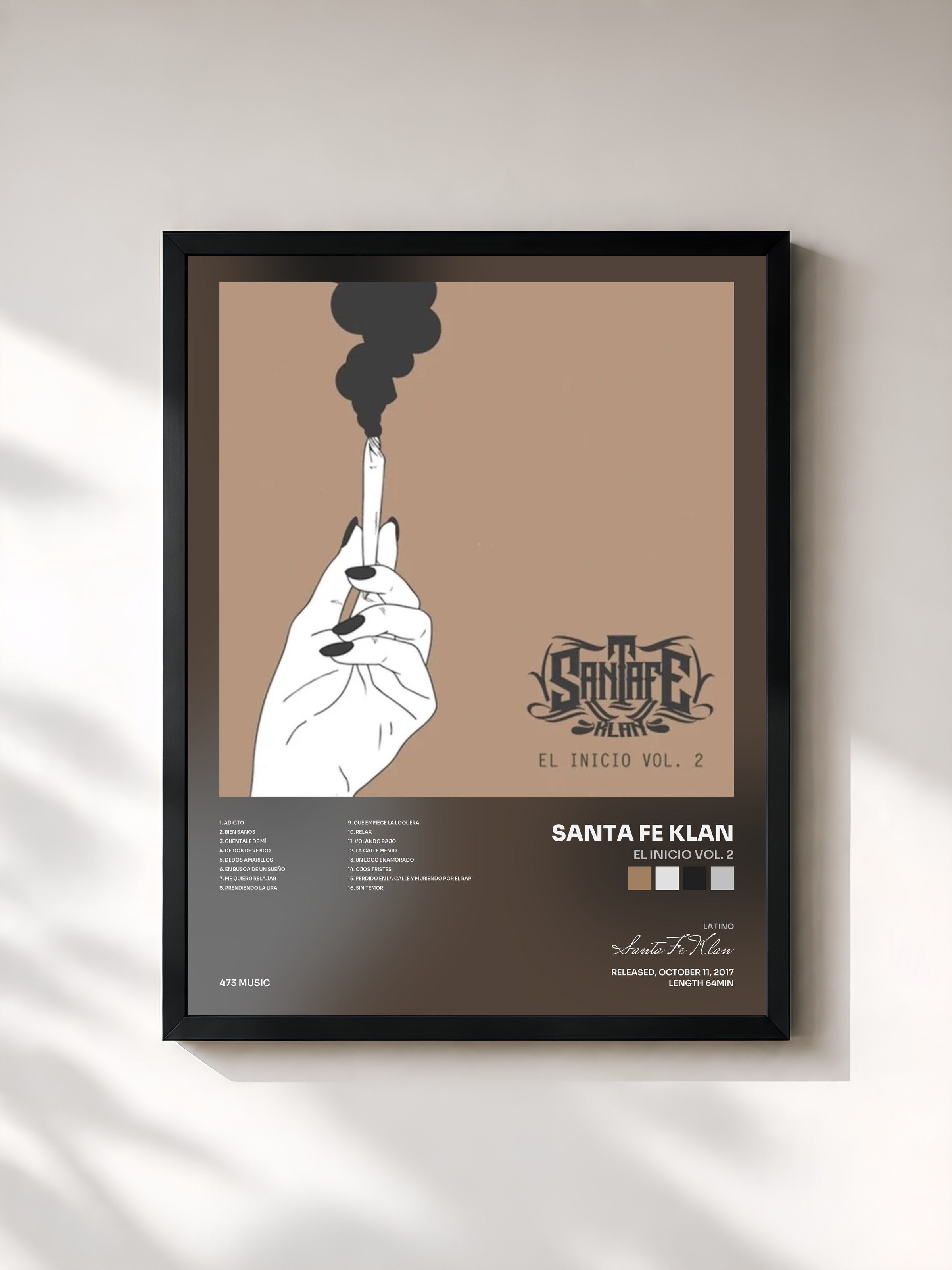 #noir Tableau de l'album El Inicio Vol. 2 de Santa Fe Klan, cadre noir, imprimé et encadré en France