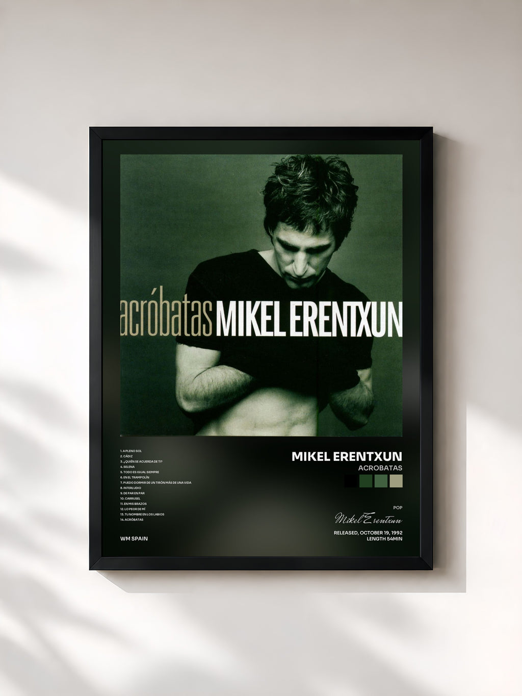 #noir Tableau de l'album Acrobatas de Mikel Erentxun, cadre noir, imprimé et encadré en France