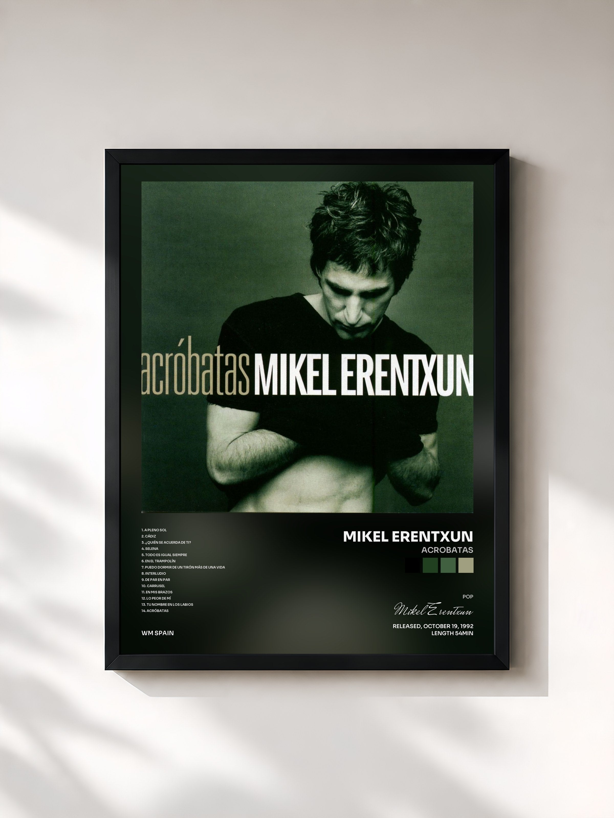 #noir Tableau de l'album Acrobatas de Mikel Erentxun, cadre noir, imprimé et encadré en France