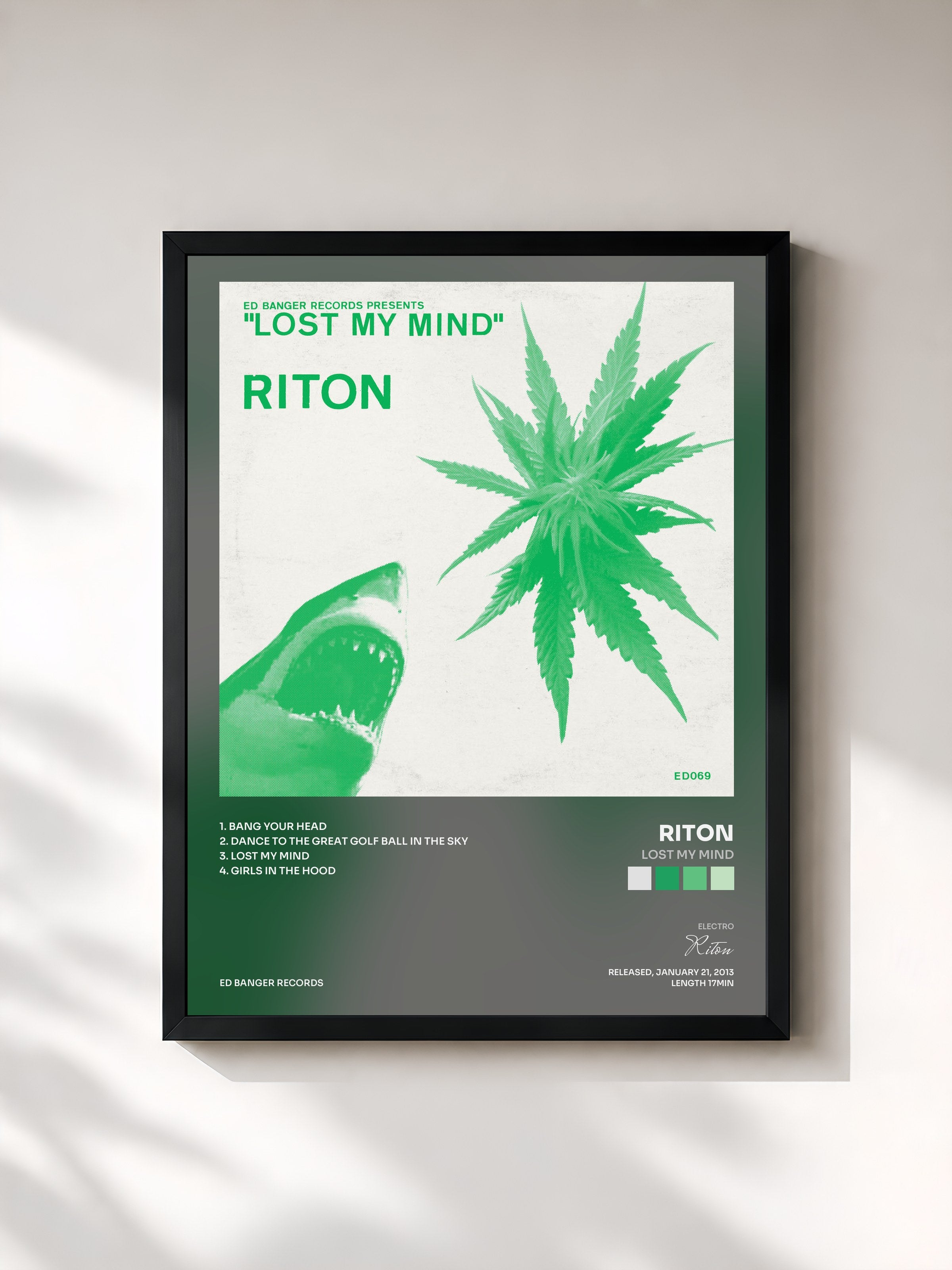 #noir Tableau de l'album Lost My Mind de Riton, cadre noir, imprimé et encadré en France