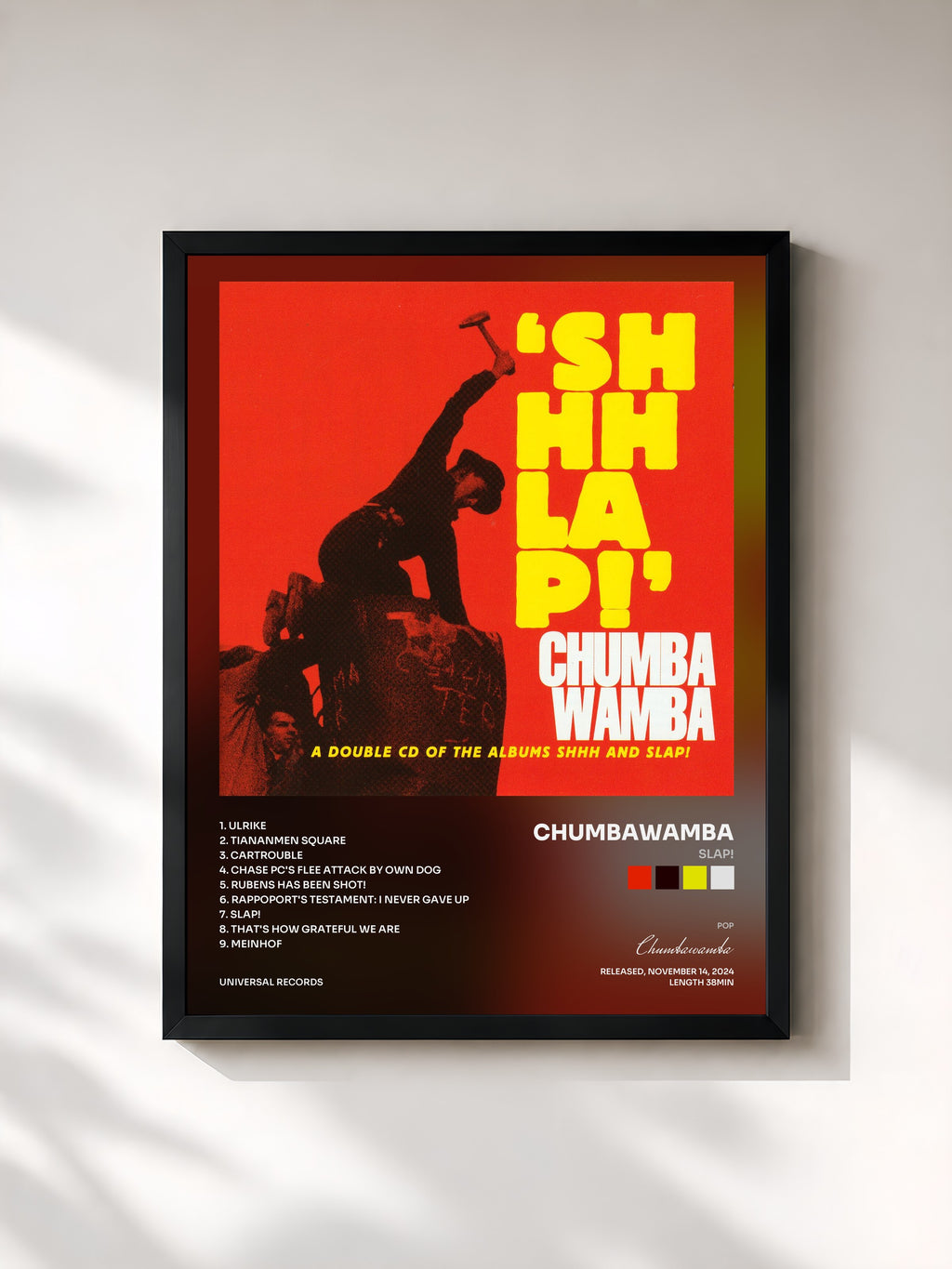#noir Tableau de l'album Slap! de Chumbawamba, cadre noir, imprimé et encadré en France