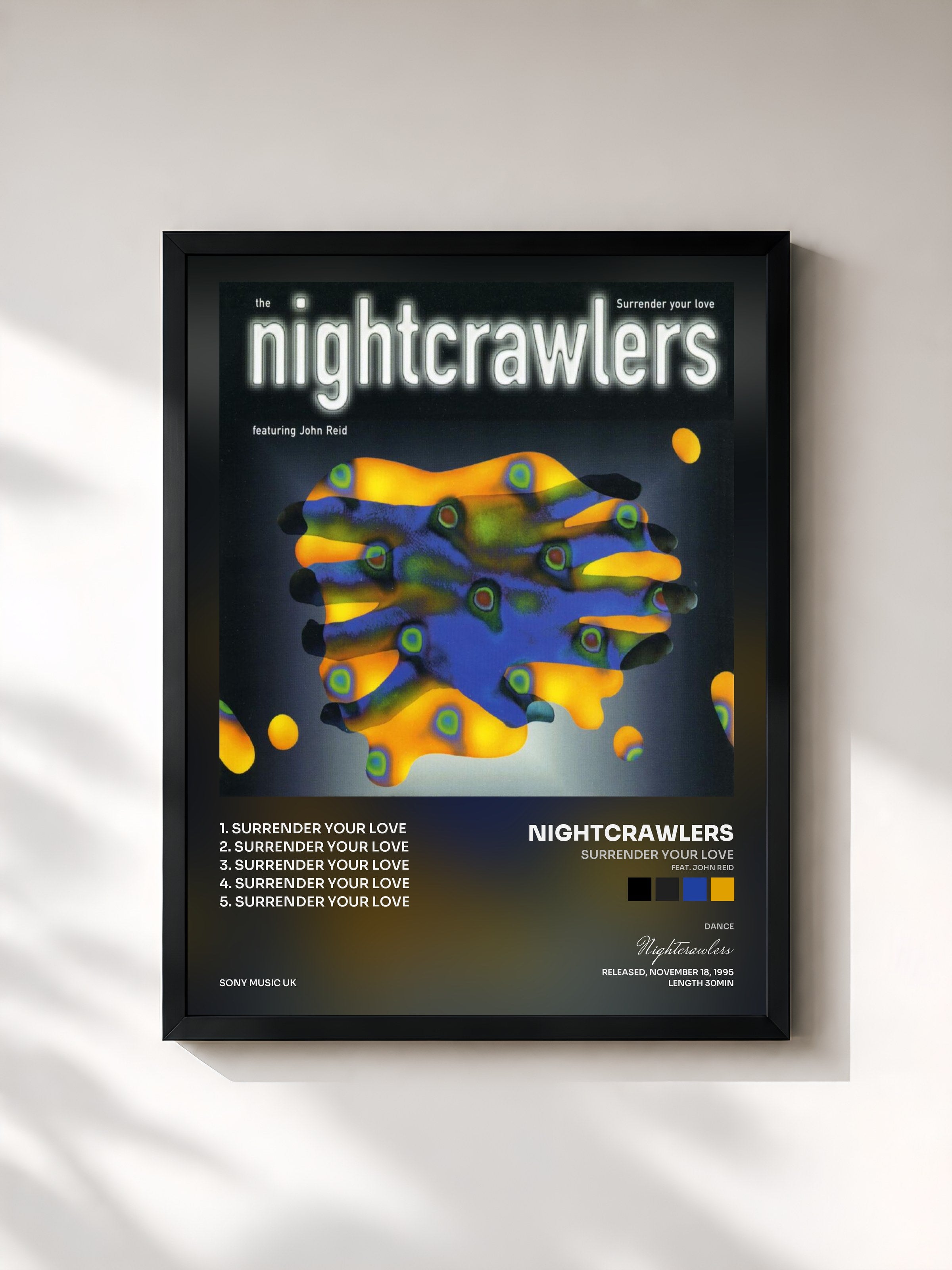 #noir Tableau de l'album Surrender Your Love (feat. John Reid) de Nightcrawlers, cadre noir, imprimé et encadré en France