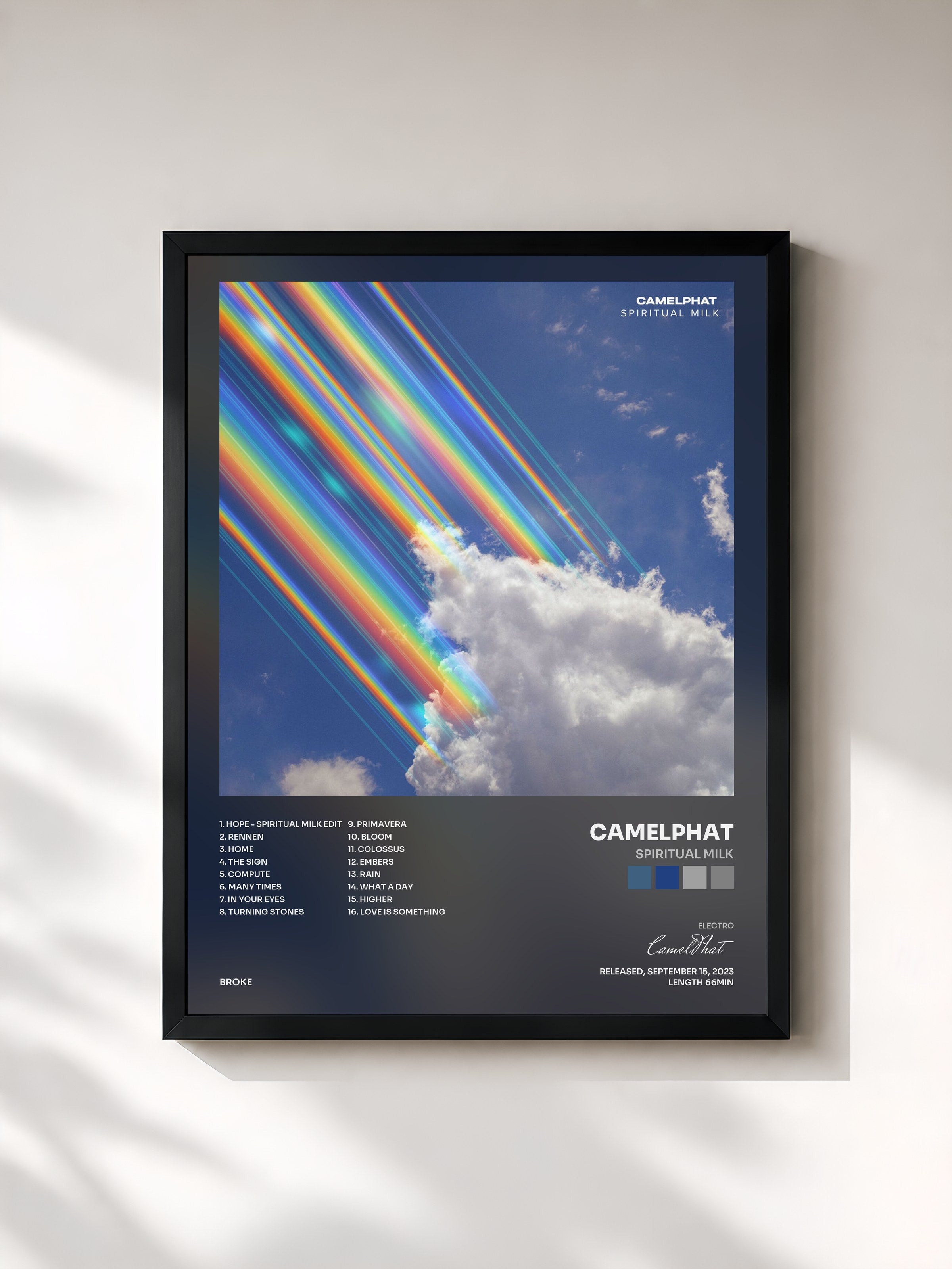 #noir Tableau de l'album Spiritual Milk de CamelPhat, cadre noir, imprimé et encadré en France