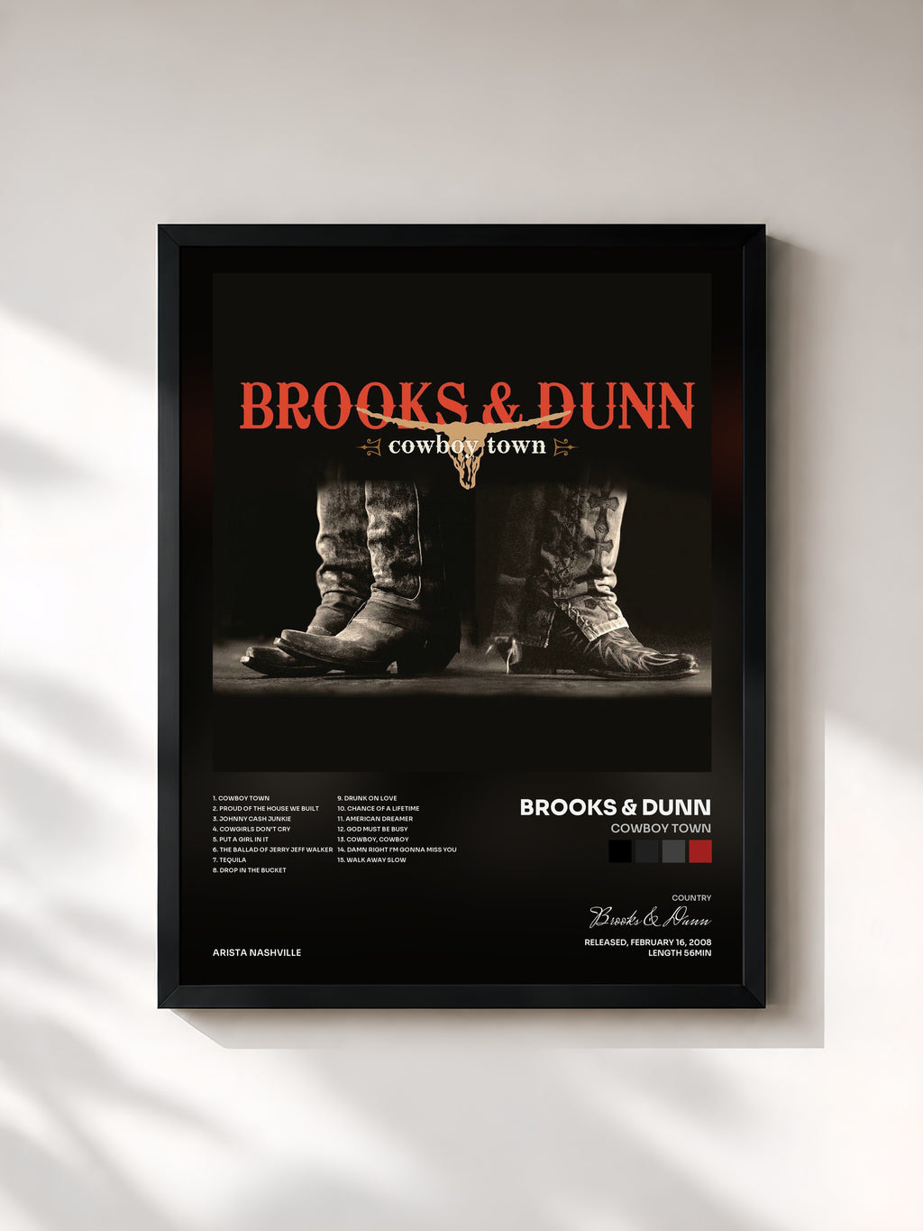 #noir Tableau de l'album Cowboy Town de Brooks & Dunn, cadre noir, imprimé et encadré en France