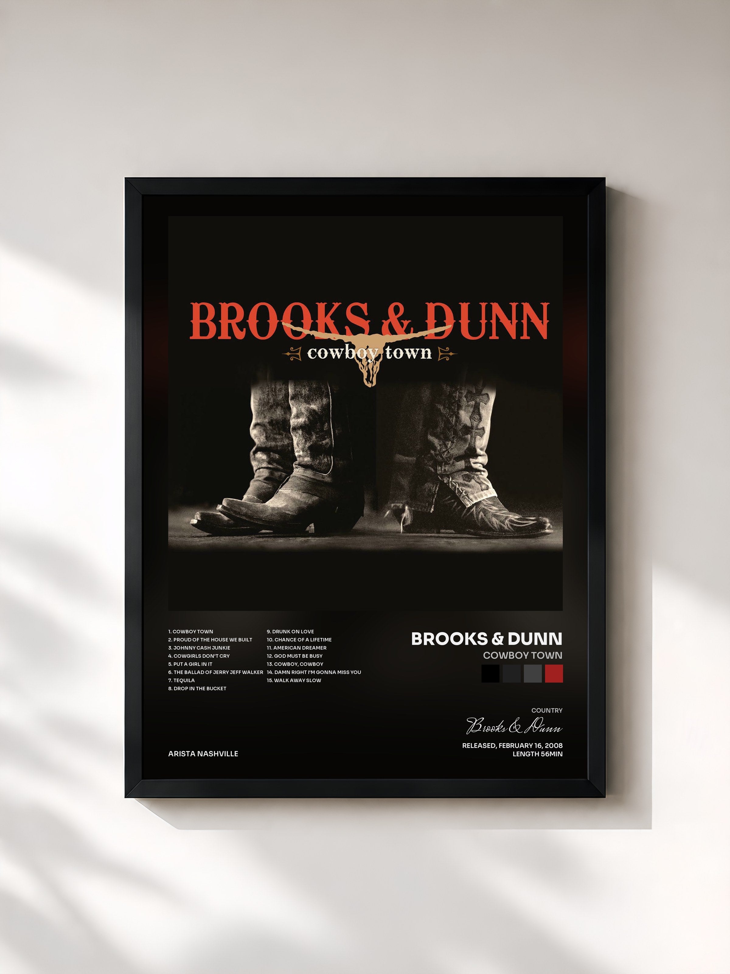 #noir Tableau de l'album Cowboy Town de Brooks & Dunn, cadre noir, imprimé et encadré en France