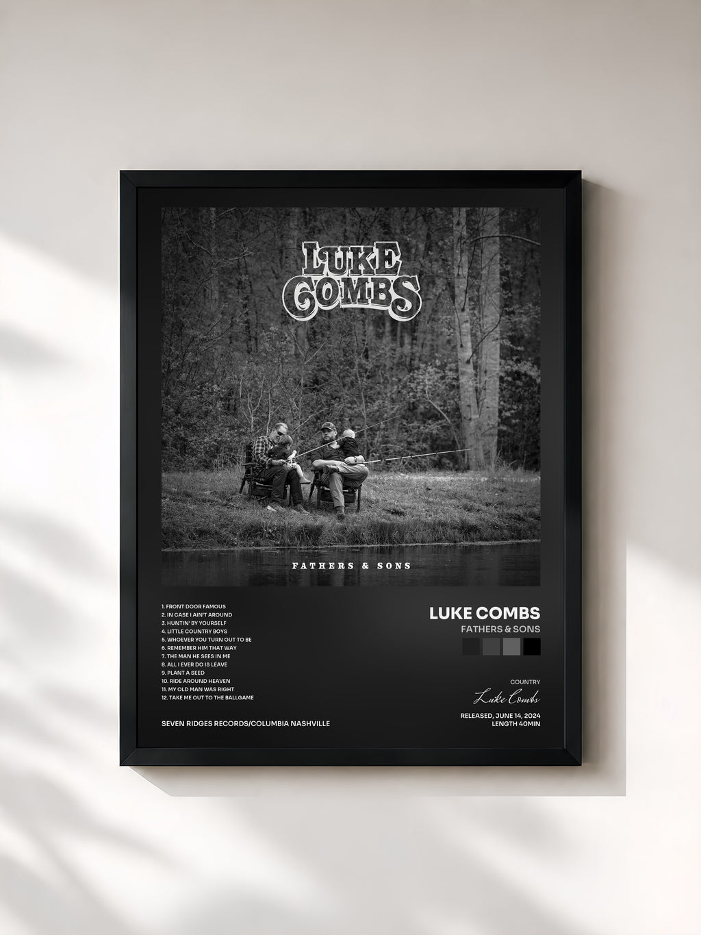 #noir Tableau de l'album Fathers & Sons de Luke Combs, cadre noir, imprimé et encadré en France