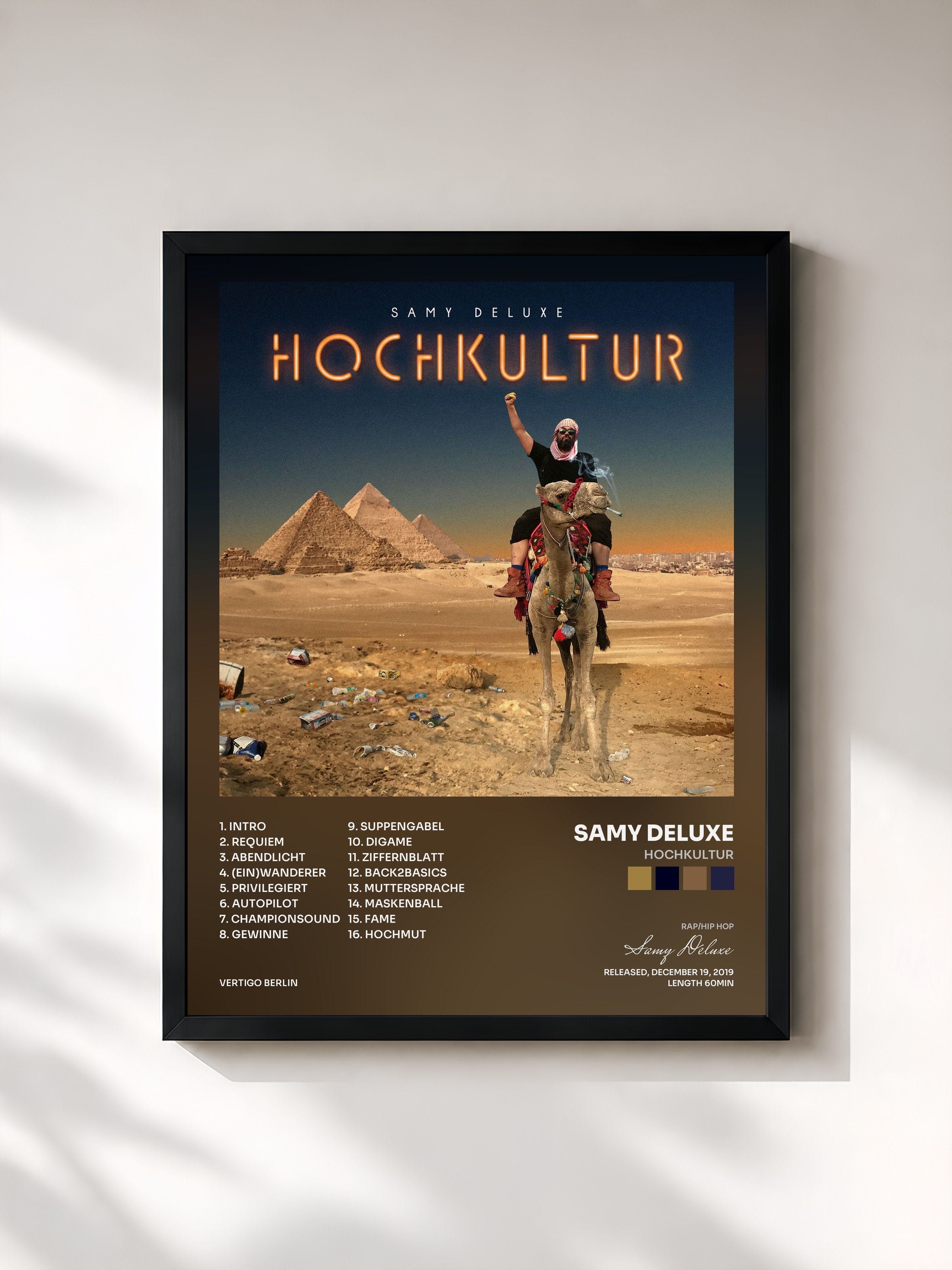 #noir Tableau de l'album Hochkultur de Samy Deluxe, cadre noir, imprimé et encadré en France