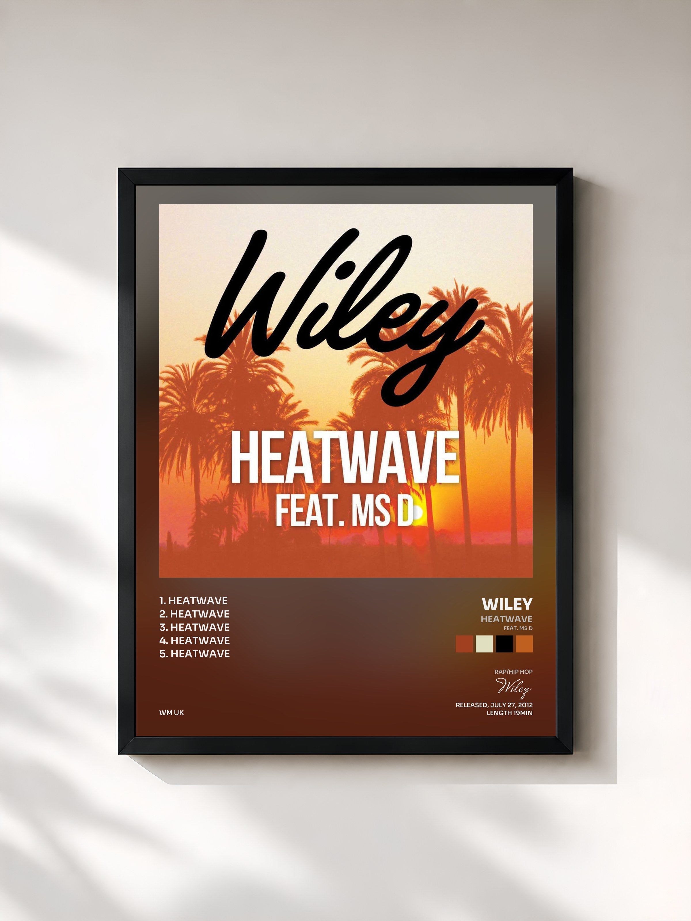 #noir Tableau de l'album Heatwave (feat. Ms D) de Wiley, cadre noir, imprimé et encadré en France