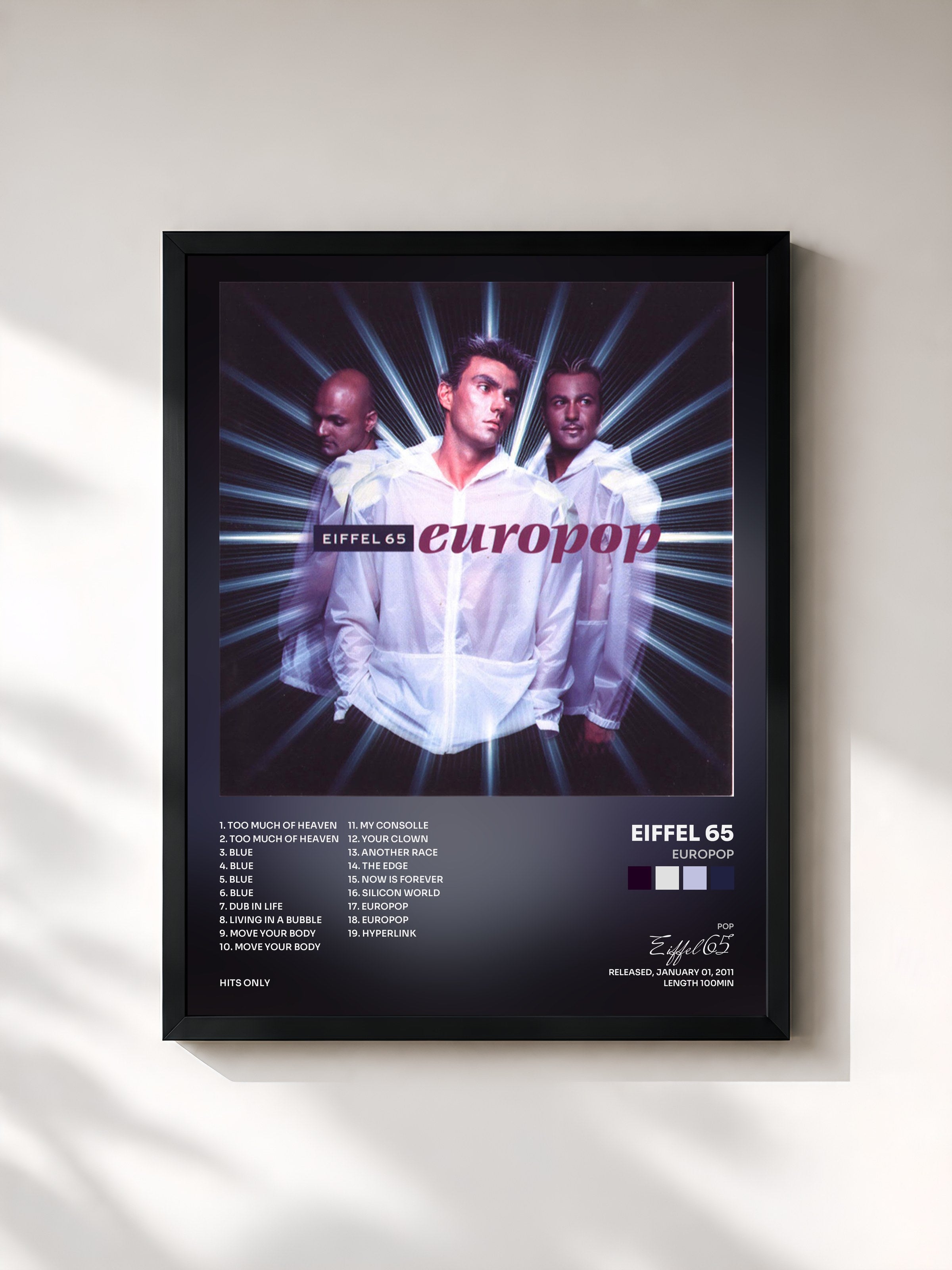 #noir Tableau de l'album Europop de Eiffel 65, cadre noir, imprimé et encadré en France