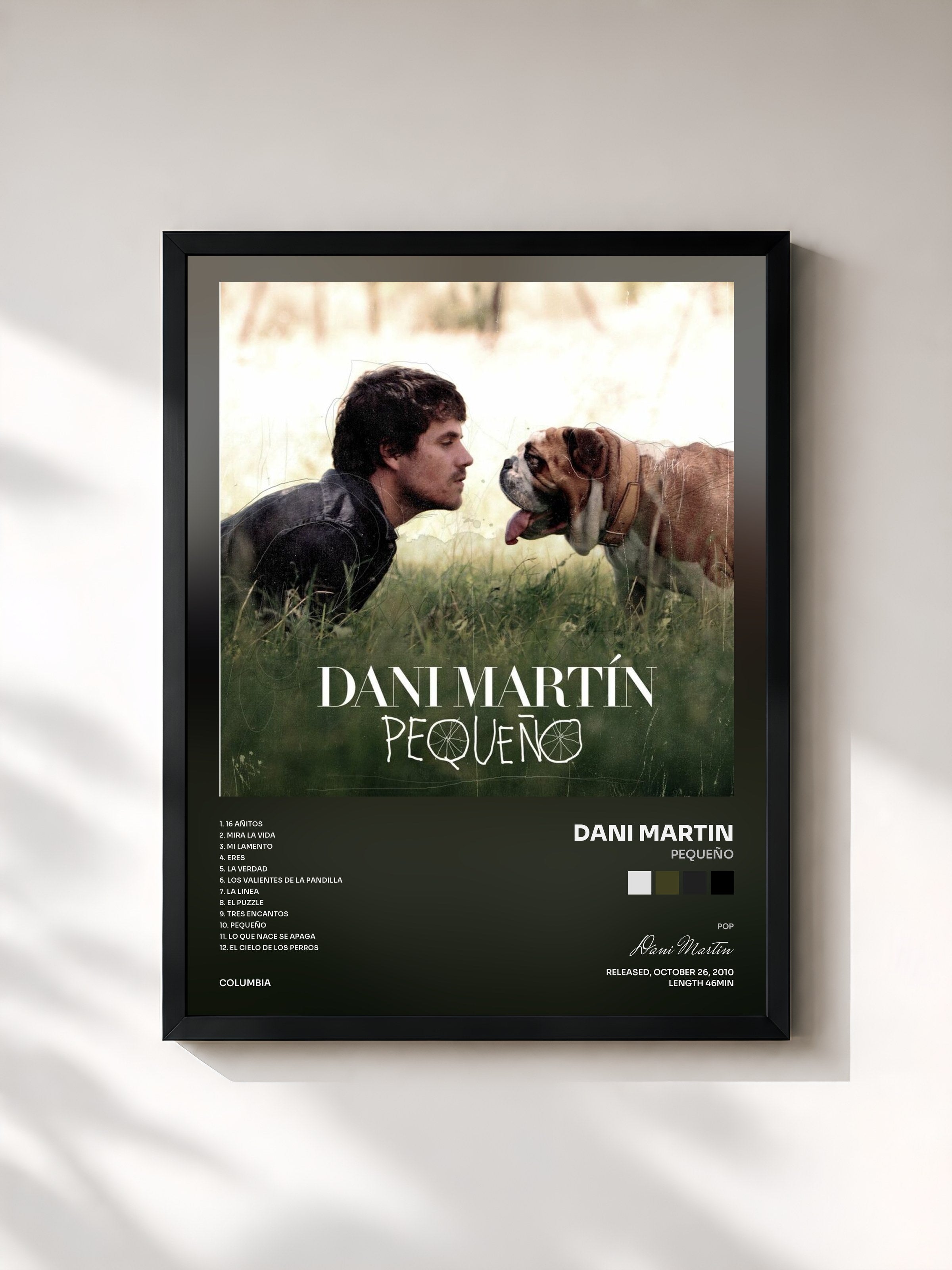 #noir Tableau de l'album Pequeño de Dani Martin, cadre noir, imprimé et encadré en France