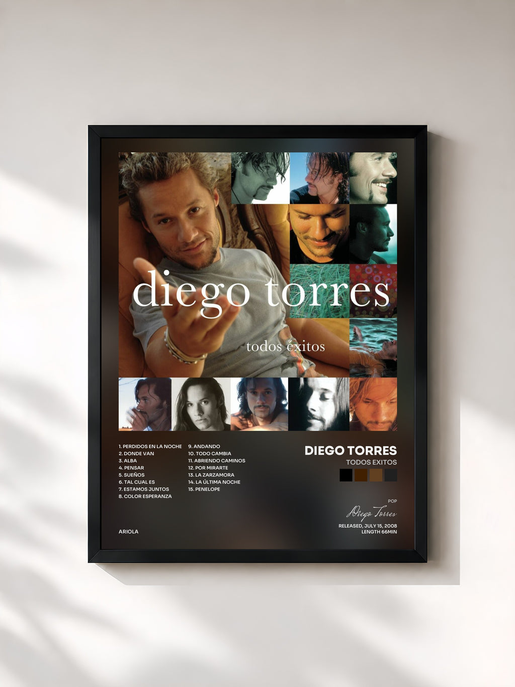 #noir Tableau de l'album Todos Exitos de Diego Torres, cadre noir, imprimé et encadré en France